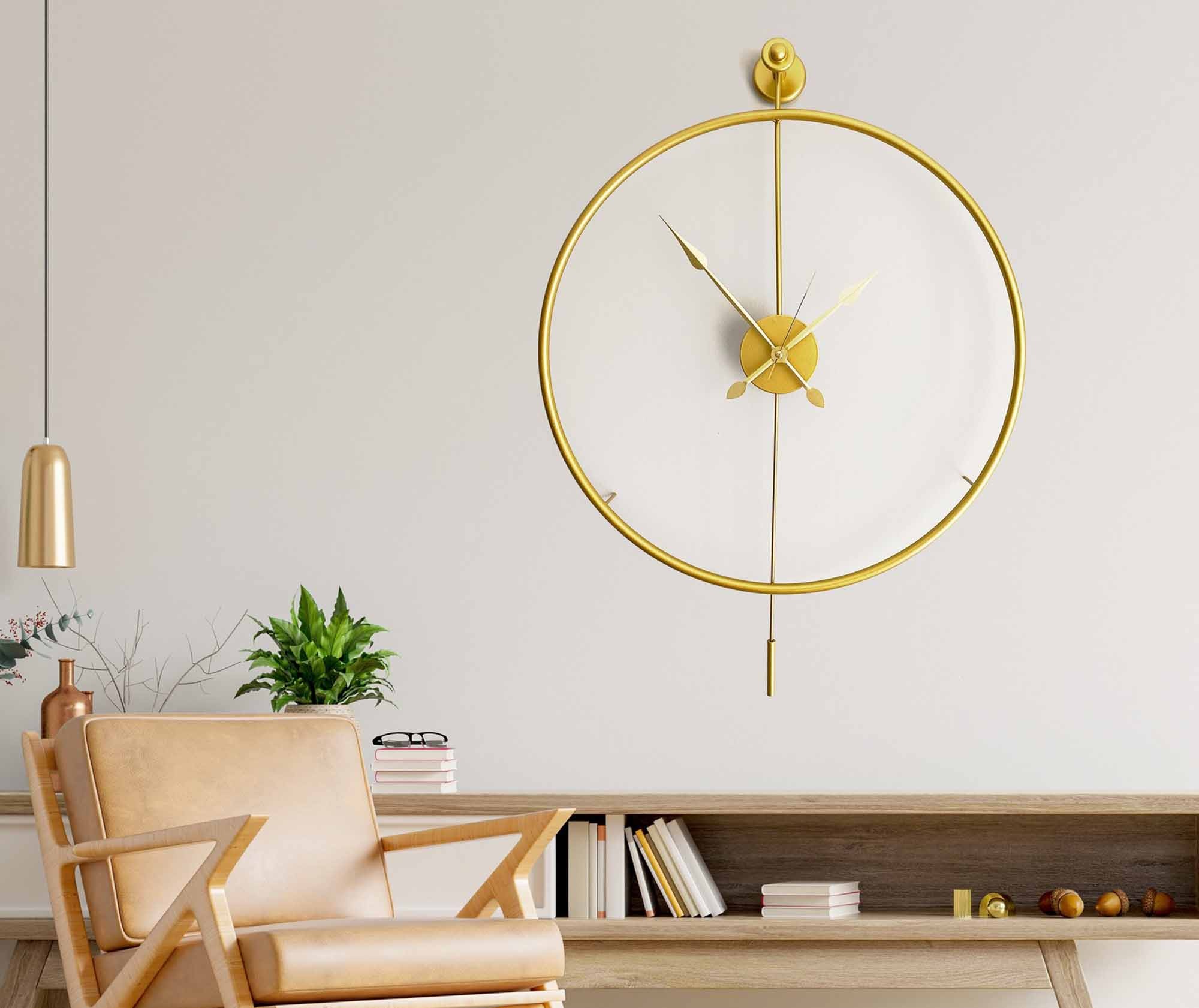 Ceas de perete decorativ, Wallxpert, metal, auriu, 58x80x7 cm, 779TCM1103