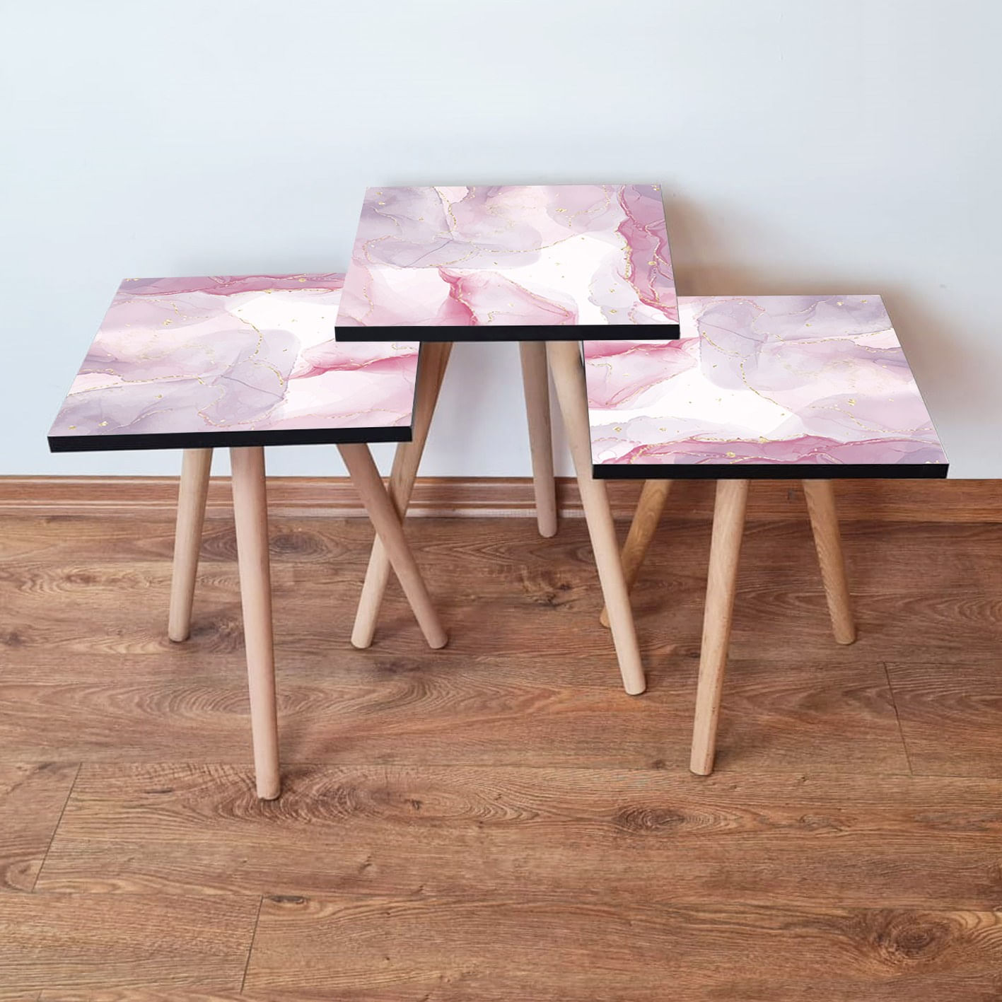 Set masute de cafea, Hanah Home, mdf, roz alb auriu, 35x35x52 cm