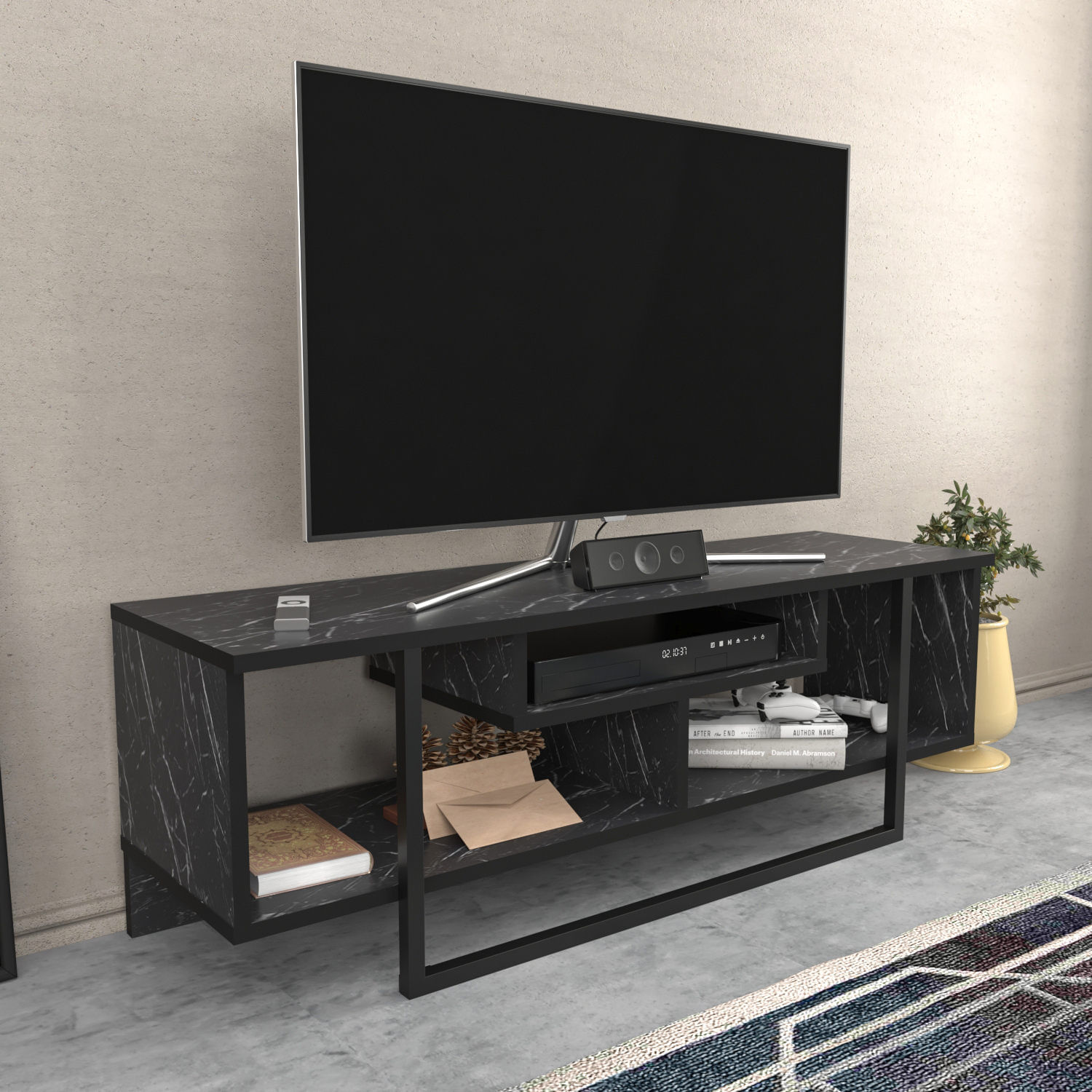 Comoda tv, Hanah Home, pal melaminat, negru, 120x35.2x40.2 cm — imaginea 7