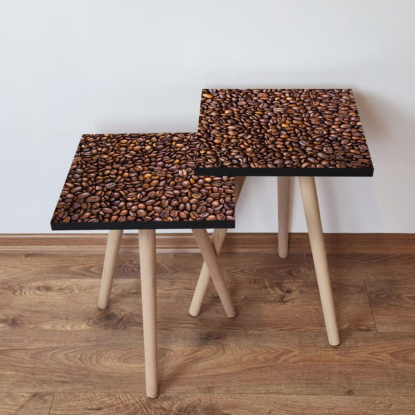 Set masute de cafea, Hanah Home, mdf, maro, 35x35x47 cm, picioare lemn fag
