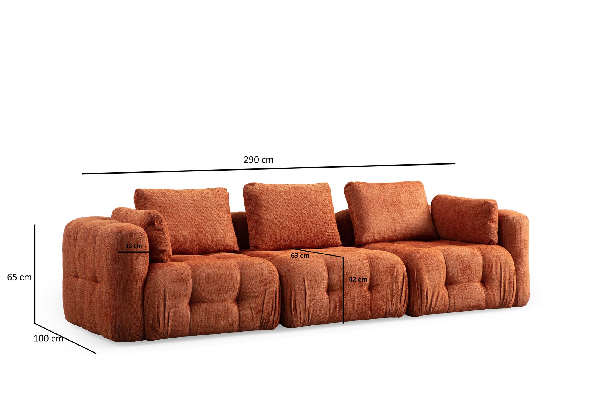Canapea 3 locuri, Atelier Del Sofa, lemn fag si pal, portocaliu, 290x100x65 cm — imaginea 8