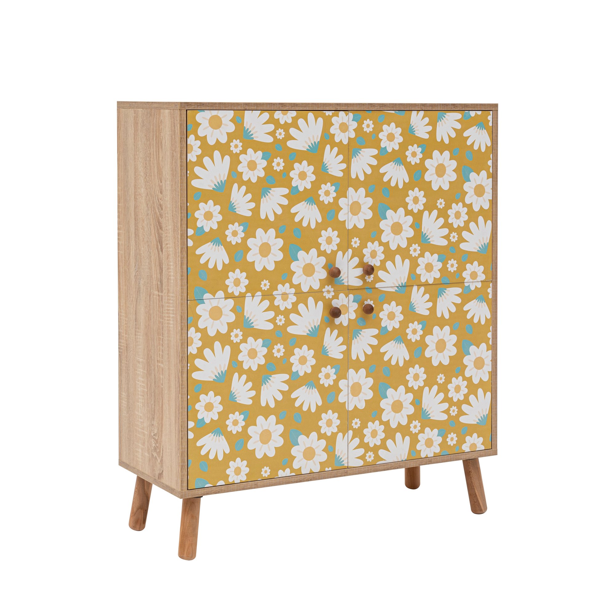 Dulap multifunctional, Hanah Home, pal melaminat, sonoma, galben, alb, 95x36x111 cm — imaginea 2
