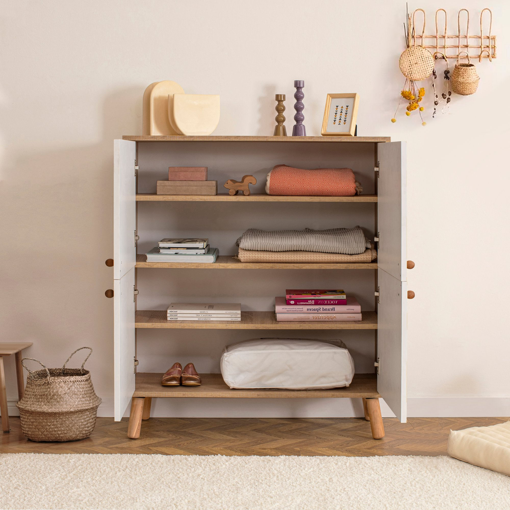 Dulap multifunctional, Hanah Home, pal melaminat, sonoma, galben, alb, 95x36x111 cm — imaginea 7