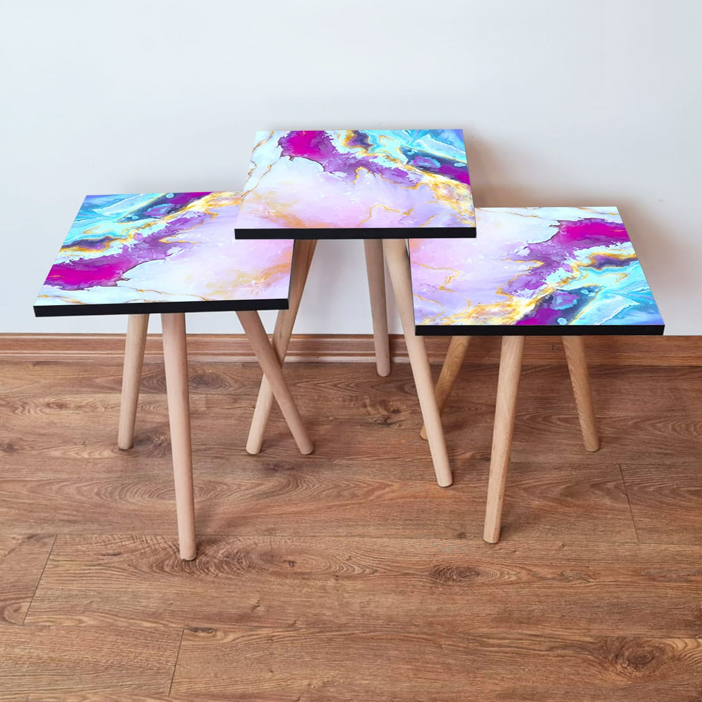 Set masute de cafea, Hanah Home, mdf, multicolor, 3 piese, 481LNA2815