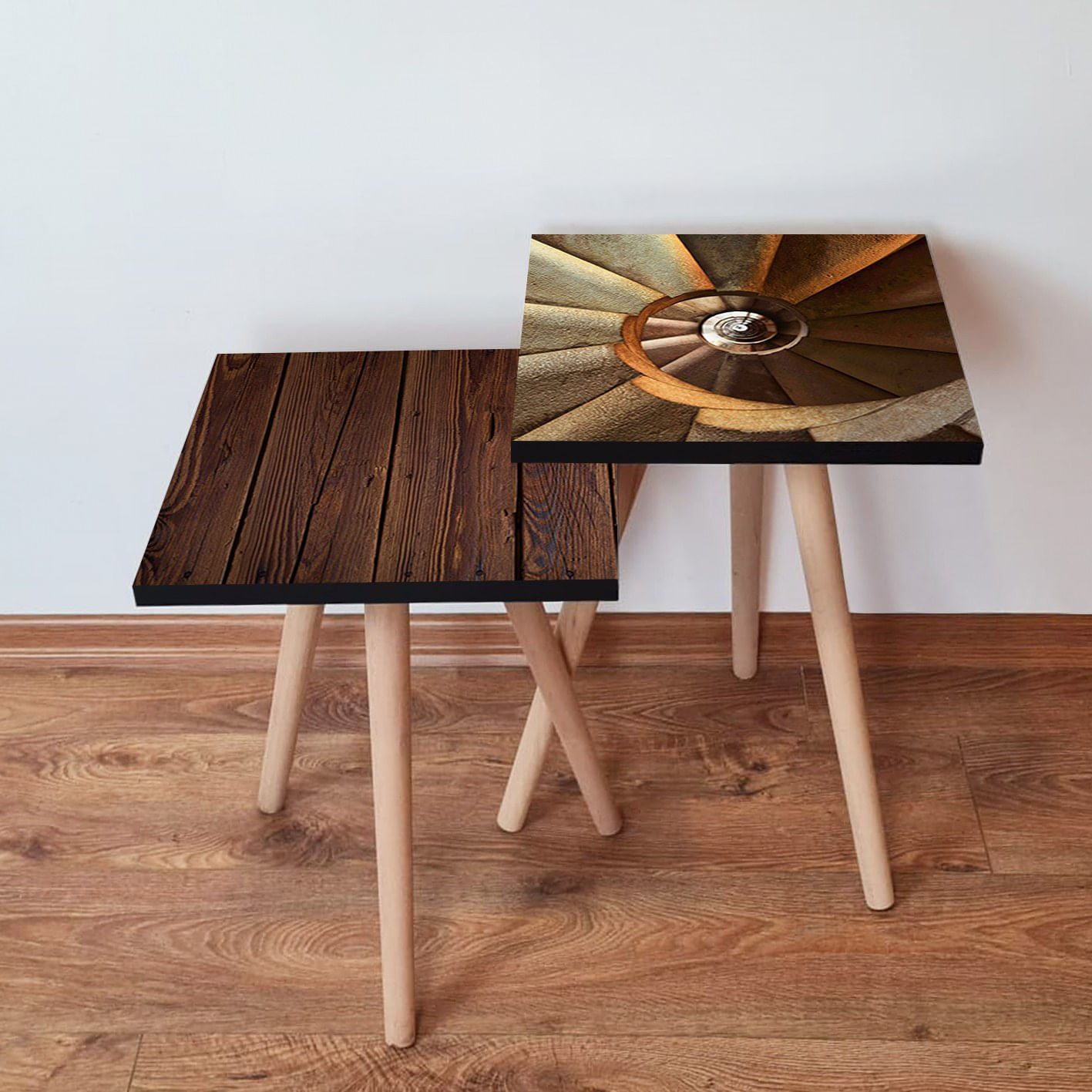 Set masute de cafea, Hanah Home, mdf, maro camel alb, 35x47x35 cm, 35x42x35 cm