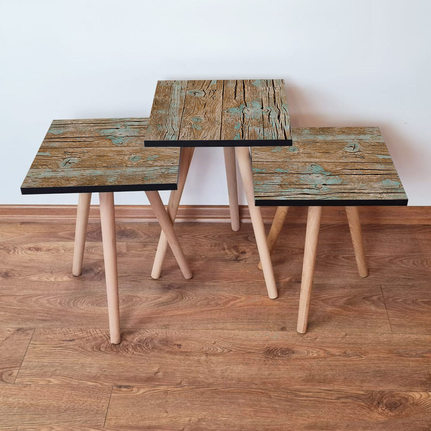 Set masute de cafea, Hanah Home, mdf, verde maro, 35x35x52 cm, 481LNA2740