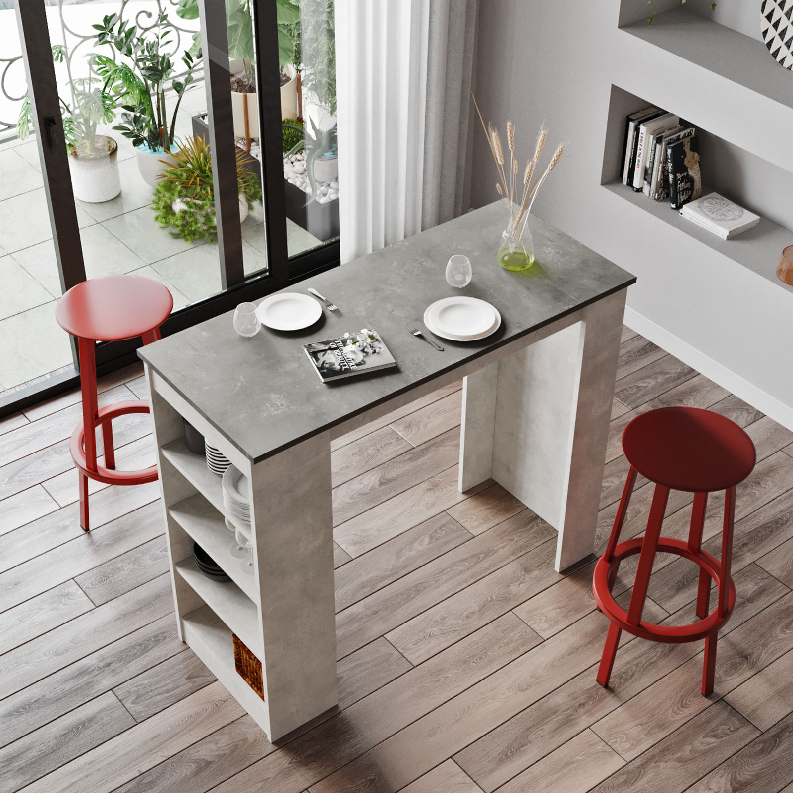 Masa bar, Hanah Home, pal melaminat, gri, 120x51.6x101.8 cm