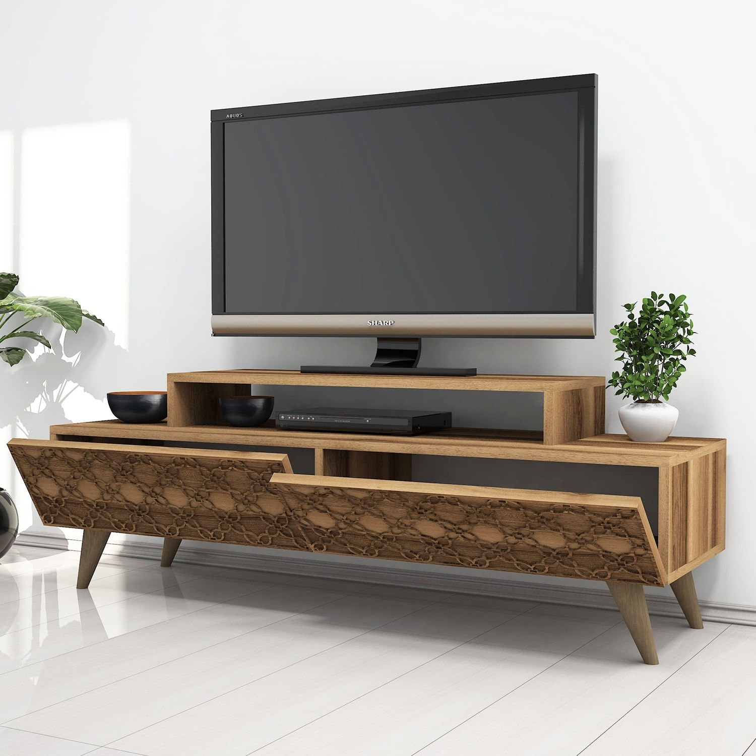 Comoda tv, Hanah Home, pal melaminat, nuc, 140x41.8x48.8 cm — imaginea 2