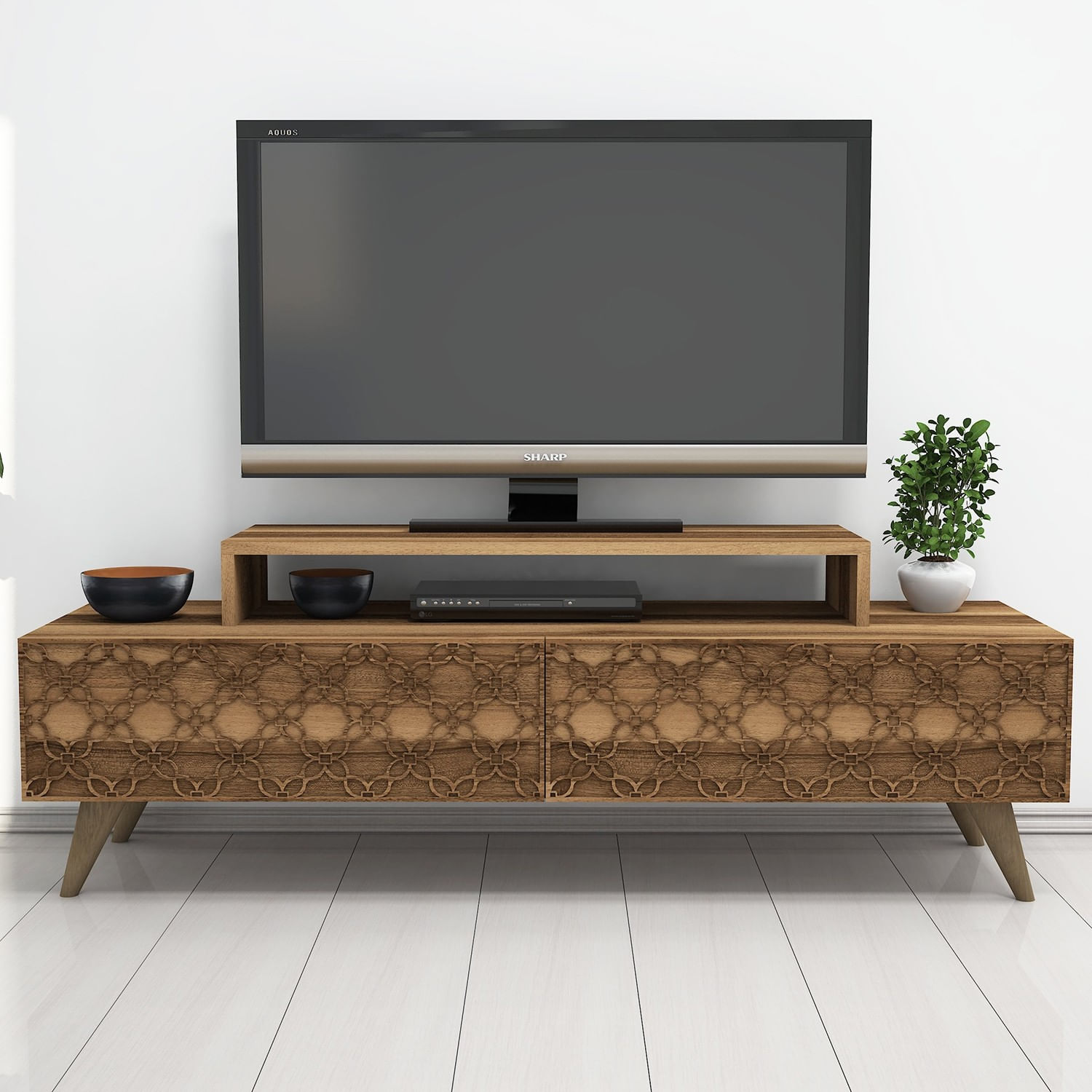 Comoda tv, Hanah Home, pal melaminat, nuc, 140x41.8x48.8 cm — imaginea 3