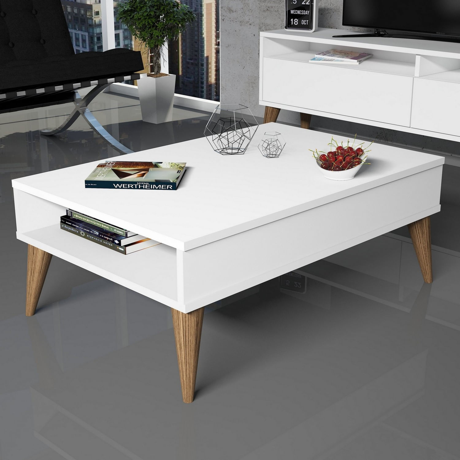 Masuta de cafea, Hanah Home, pal melaminat, alb, 90x60x34.6 cm, 845HCT2872 — imaginea 3