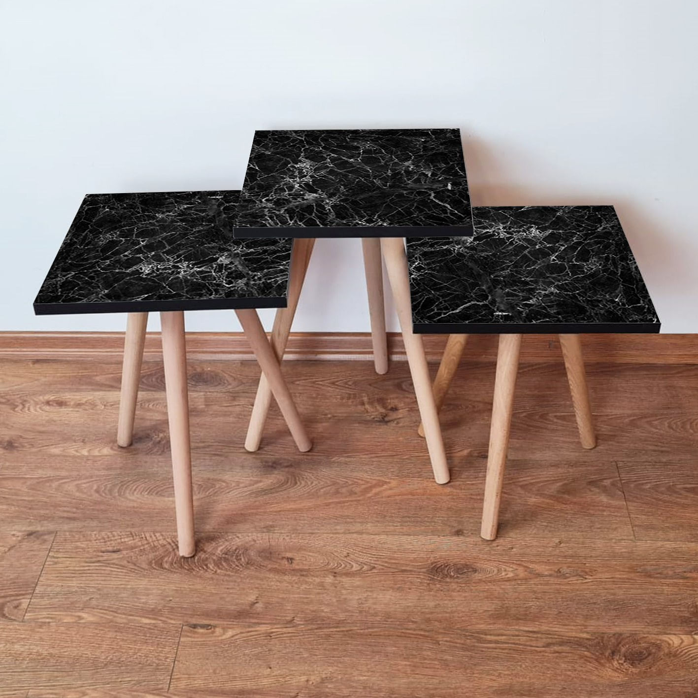 Set masute de cafea, Hanah Home, mdf, alb-negru, 35x35x52 cm