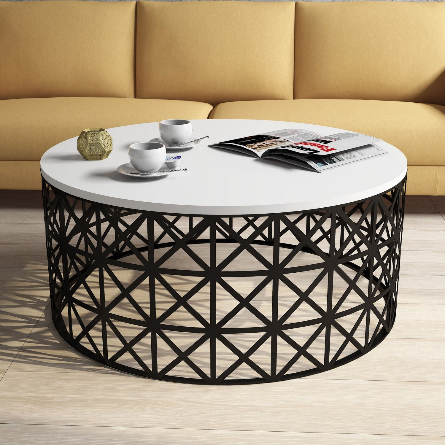 Masuta de cafea, Hanah Home, pal melaminat, alb negru, 90x90x38 cm — imaginea 5