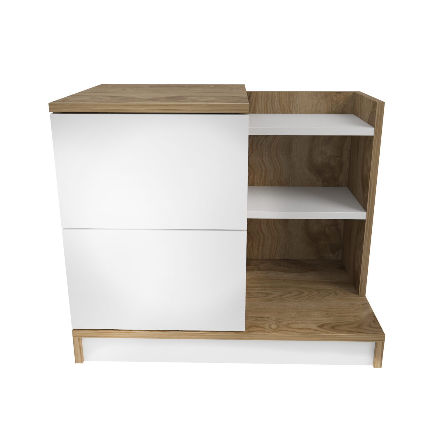 Noptiera, Hanah Home, pal melaminat, alb si nuc, 72x45x60 cm — imaginea 2