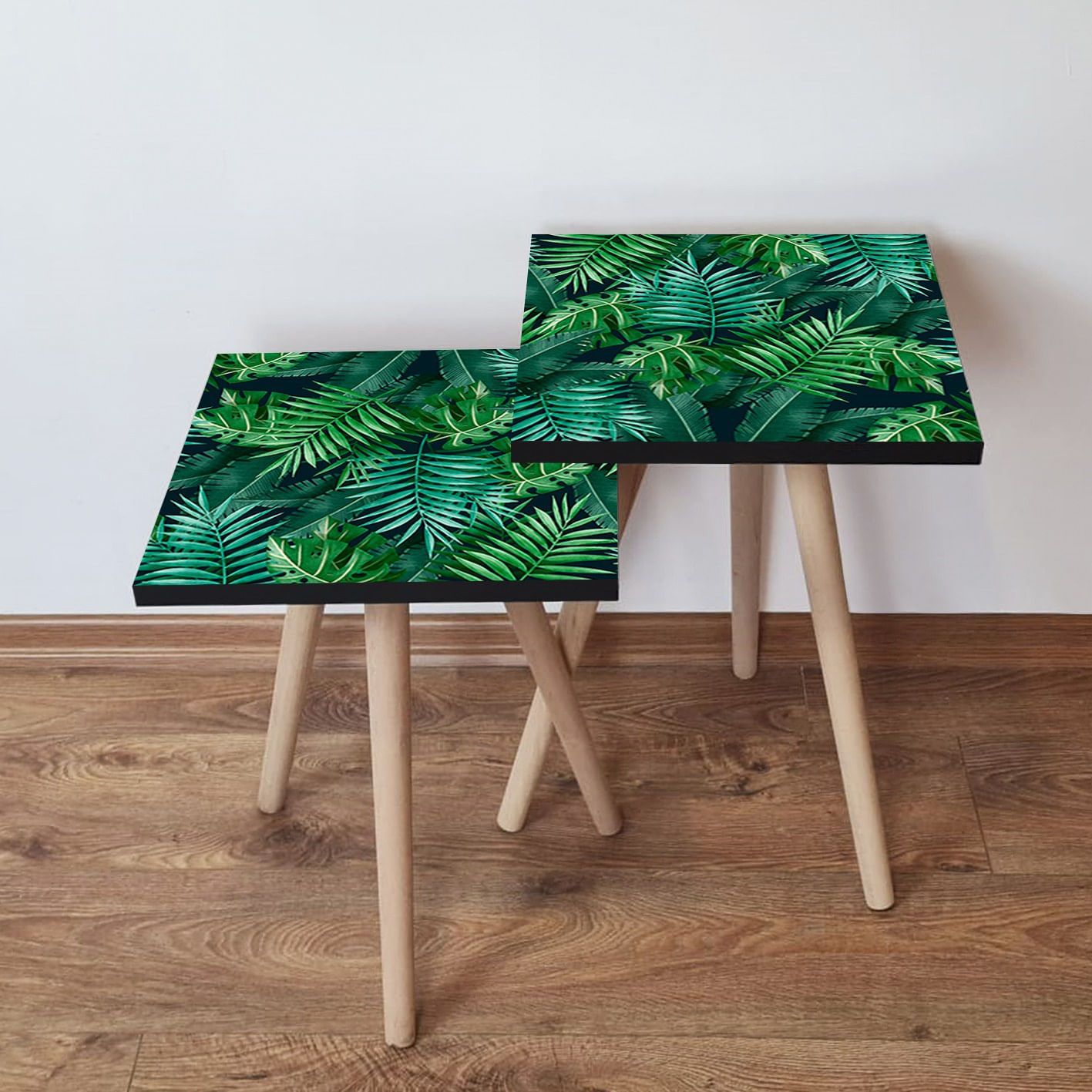 Set mese de tip cuib, Hanah Home, mdf, verde si negru, 35x35x47 cm