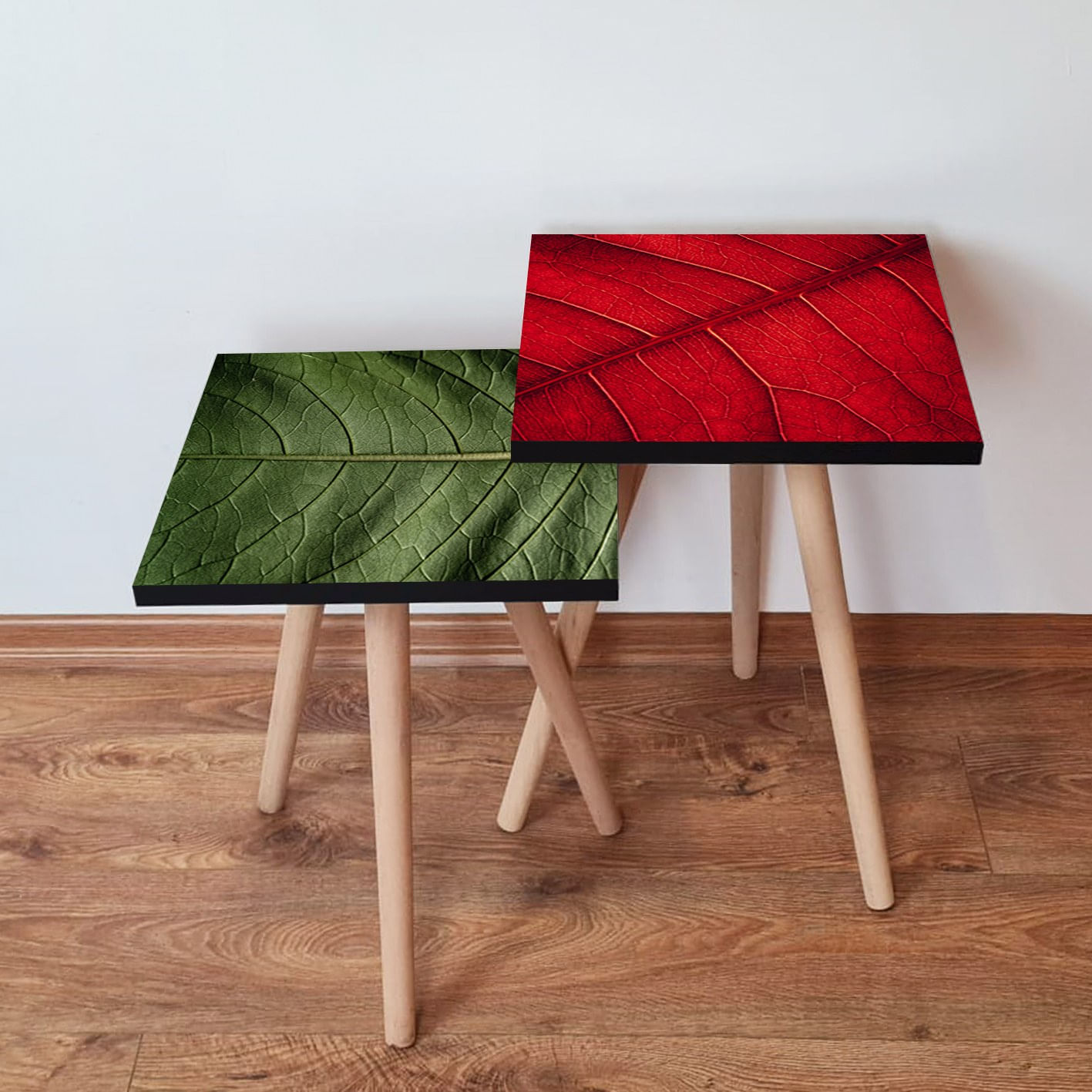 Masute de cafea tip cuib, Hanah Home, mdf, verde si rosu, 35x47x35 cm, set 2 piese