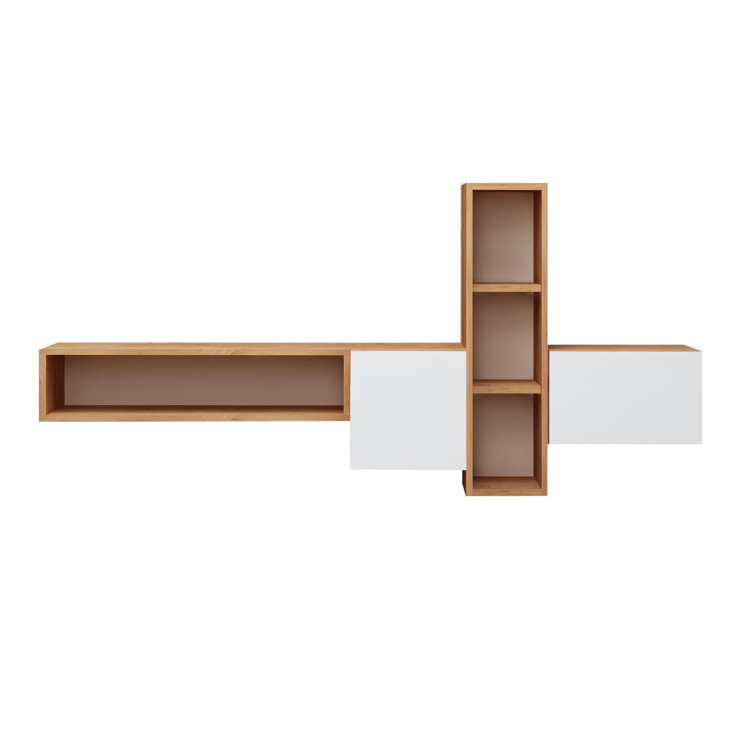 Comoda tv, Hanah Home, pal melaminat, stejar alb, 160x35x70 cm — imaginea 3