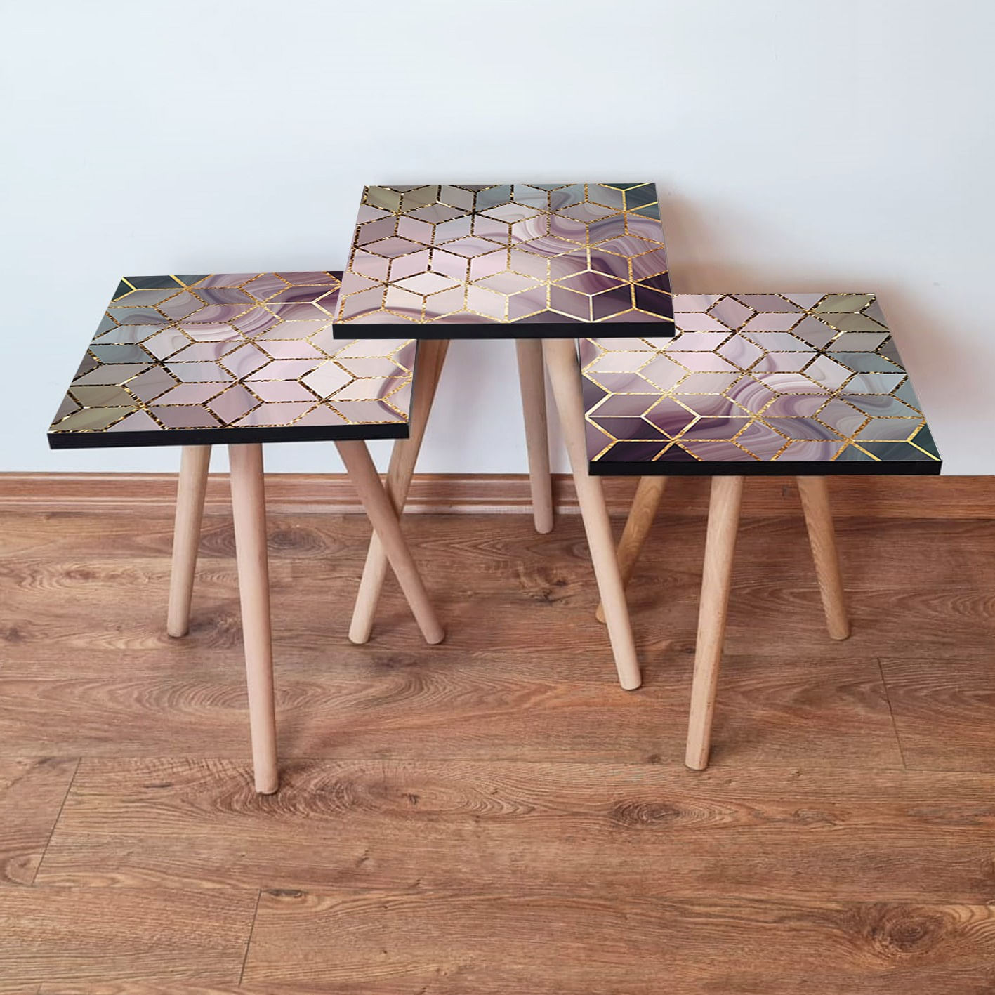 Set masute de cafea, Hanah Home, mdf, multicolor, 3 piese, 481LNA2896