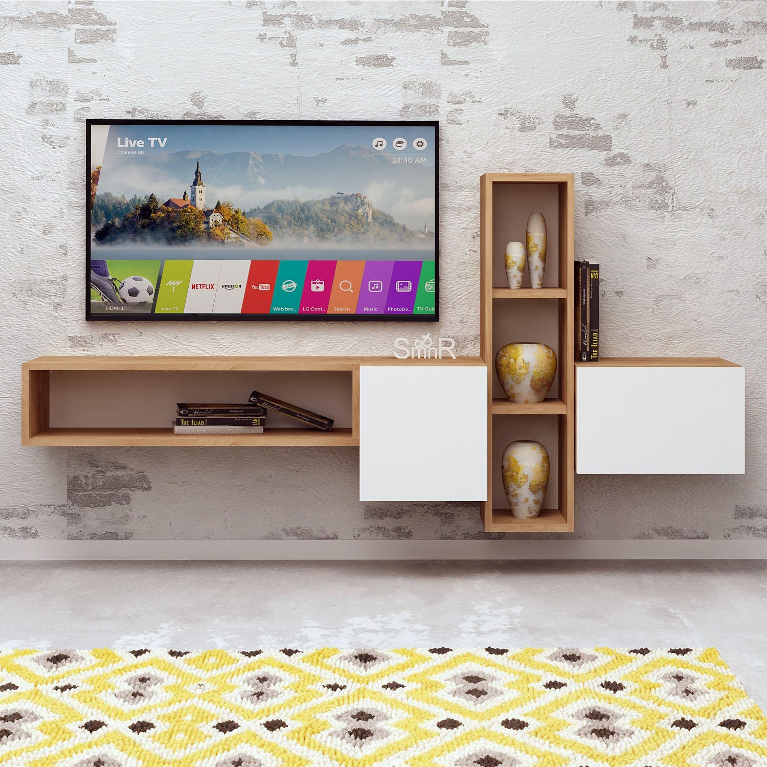 Comoda tv, Hanah Home, pal melaminat, stejar alb, 160x35x70 cm — imaginea 4