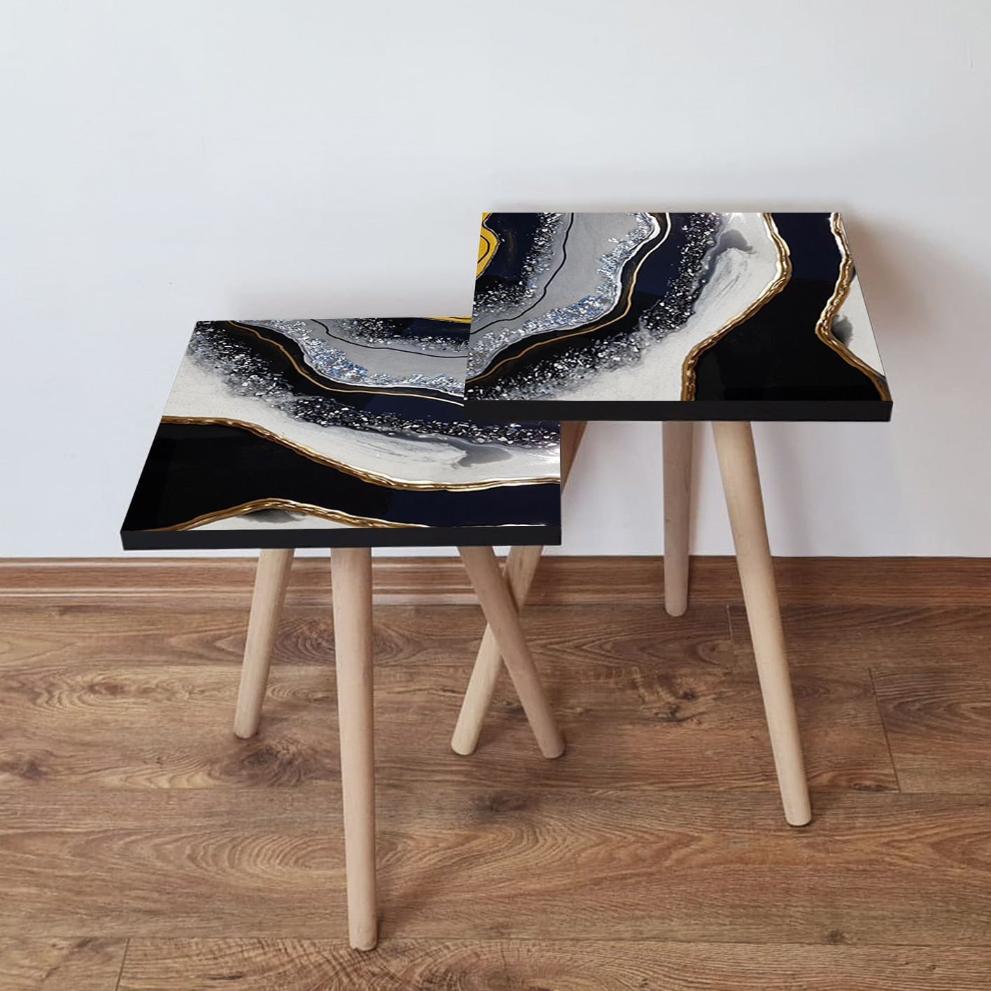 Set masute cuib, Hanah Home, mdf, alb auriu negru, 35x47x35 cm, set 2 piese