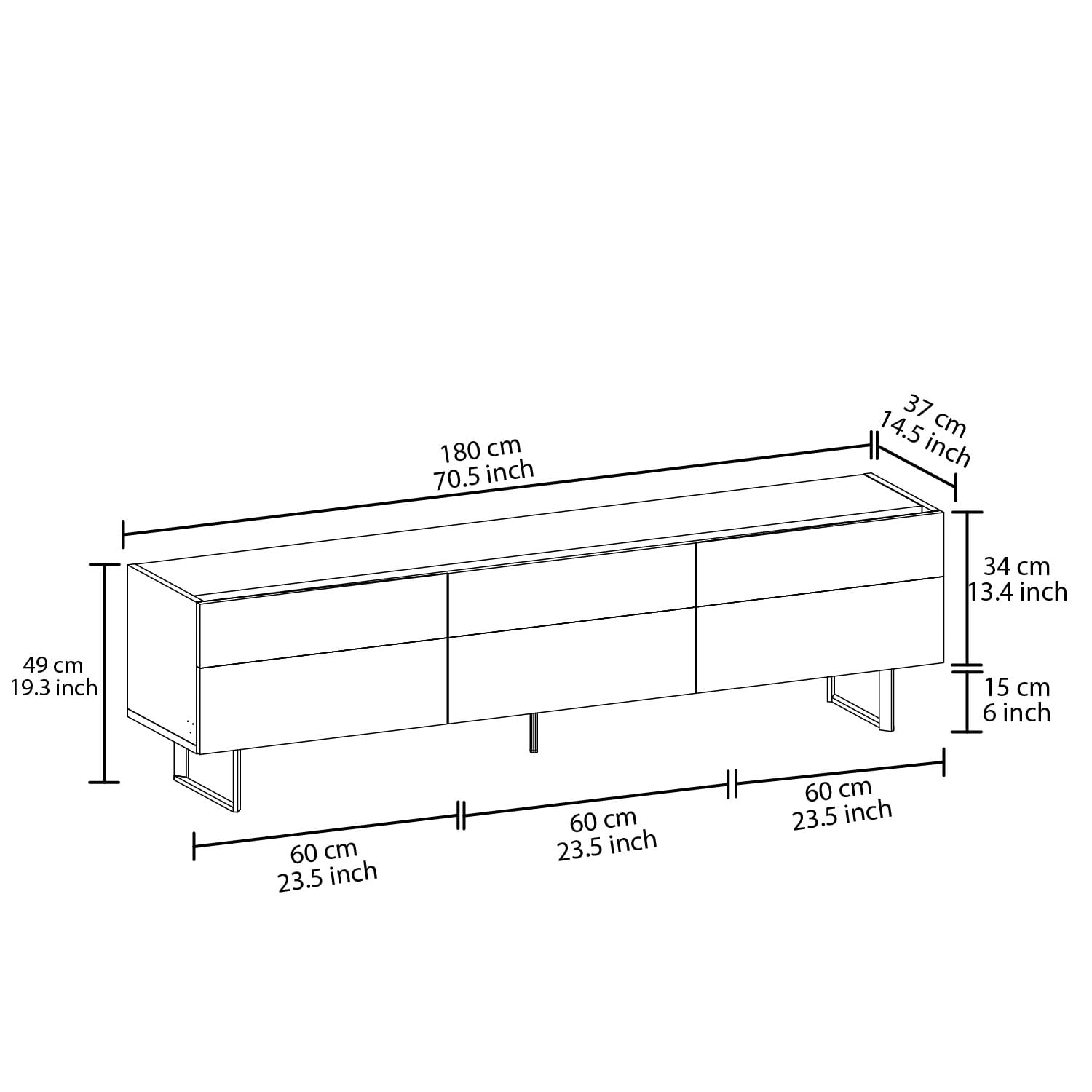 Comoda tv, Hanah Home, pal melaminat, gri si travertin, 180x37x49 cm — imaginea 7