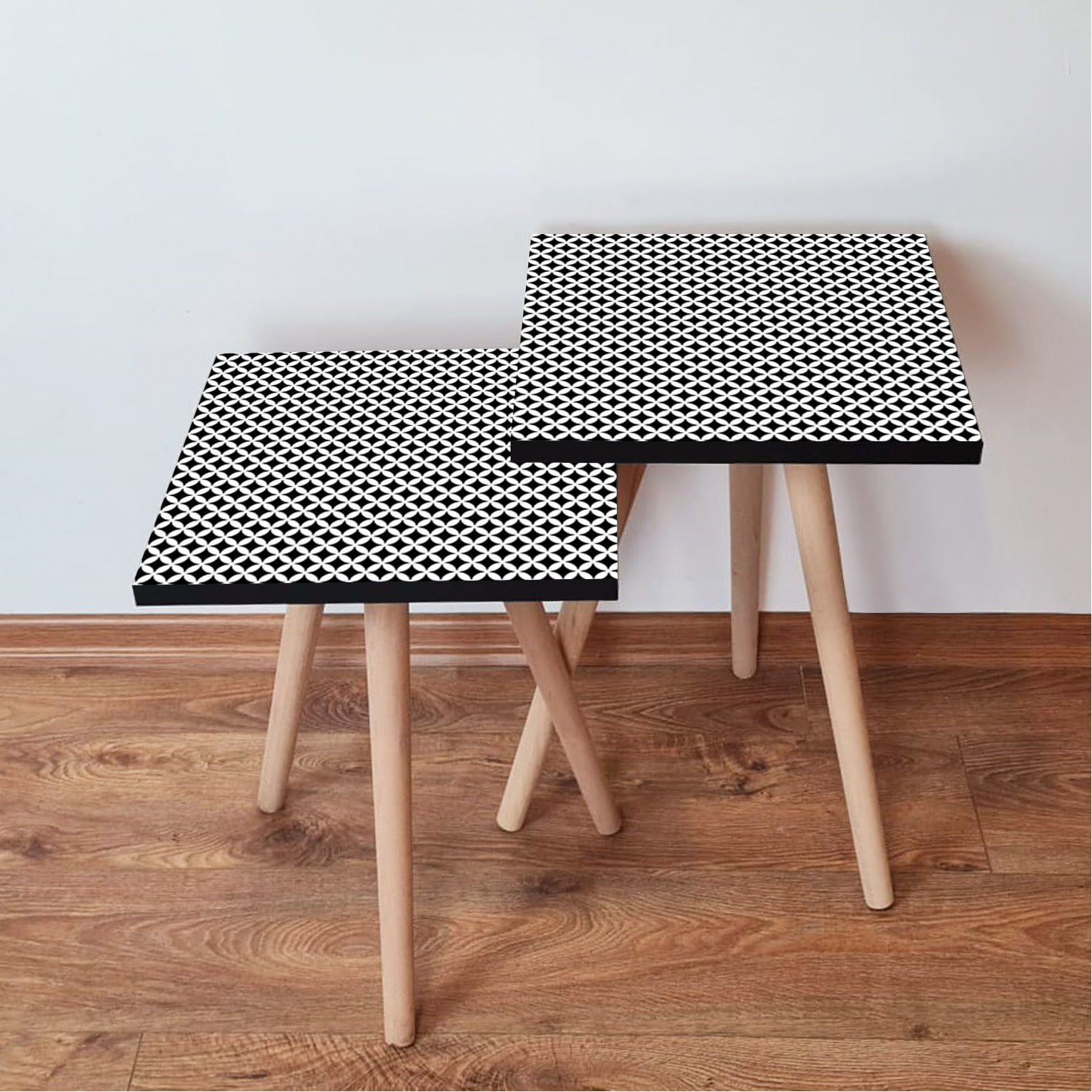 Set mese de cafea tip cuib, Hanah Home, mdf, alb negru, 35x47x35 cm, set 2 piese