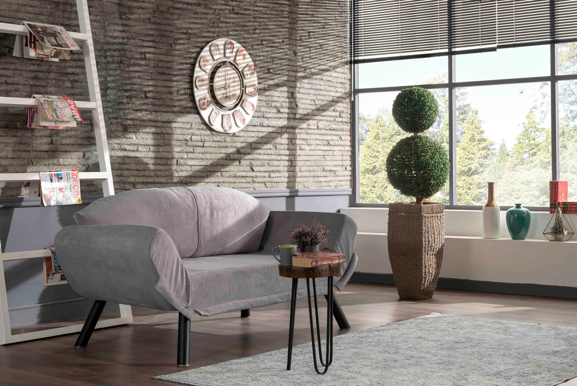 Canapea extensibila, Hanah Home, metal, gri, 177x87x75 cm — imaginea 3