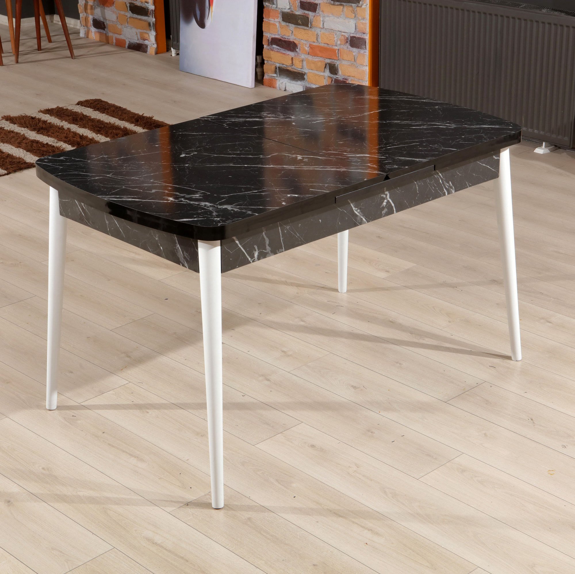 Masa extensibila, Hanah Home, panou aglomerat melaminat, alb-negru, 132x79x76.5 cm — imaginea 3