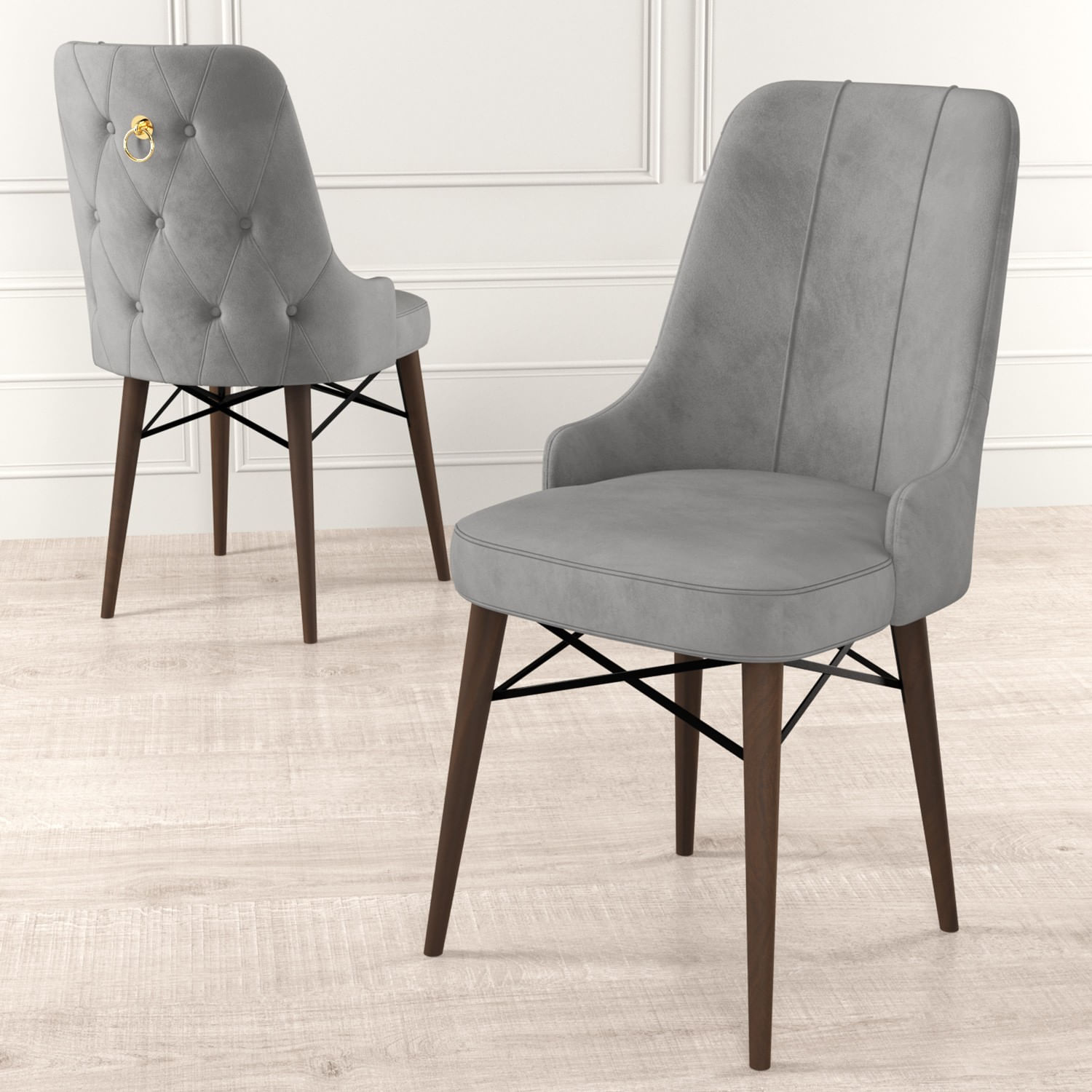 Set scaune, Hanah Home, metal, gri maro, 46x46x94 cm, 4 piese — imaginea 4