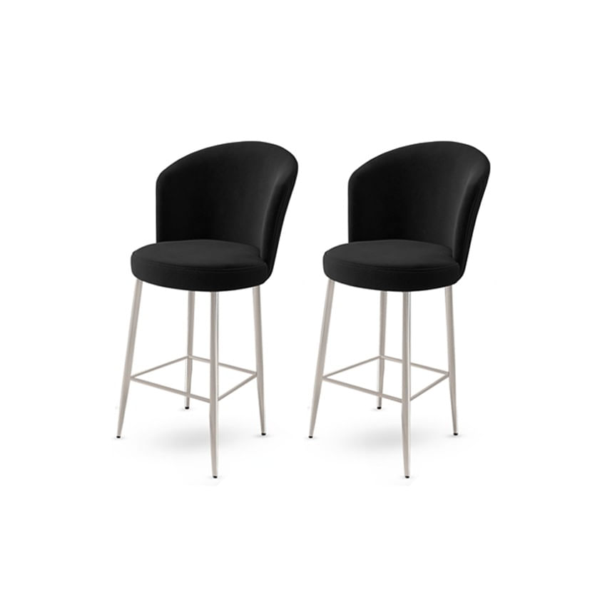 Set scaune de bar, Hanah Home, metal, negru crom, 46x40x107 cm