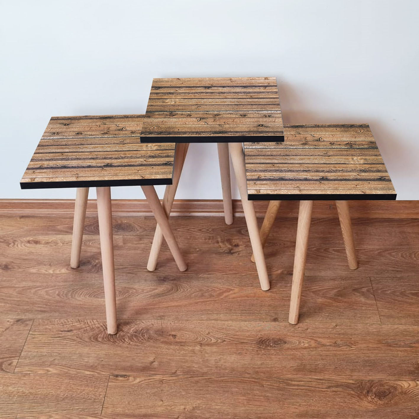 Set masute de cafea, Hanah Home, mdf, maro, picioare lemn fag, 35x35x52 cm, 481LNA2951