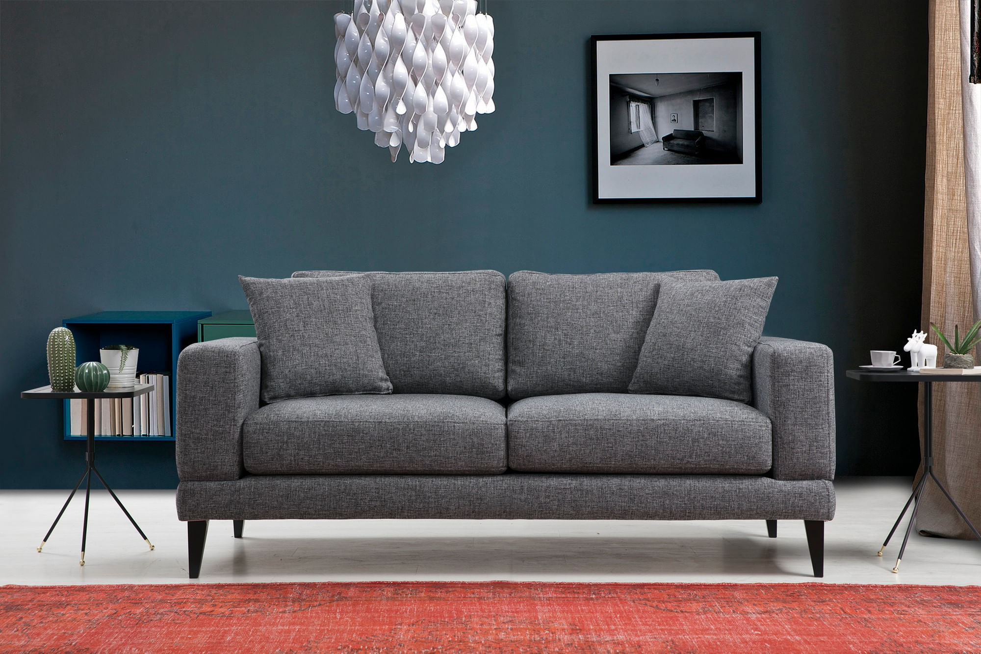 Canapea 2 locuri, Hanah Home, lemn fag si pal, gri inchis, 180x90x85 cm — imaginea 9