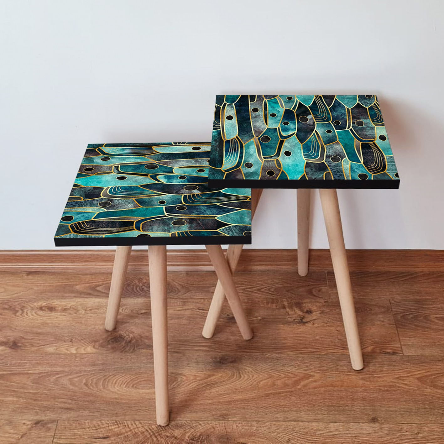 Set masute de cafea, Hanah Home, mdf, verde auriu negru, 35x47x35 cm, 2 piese, 481LNA2635