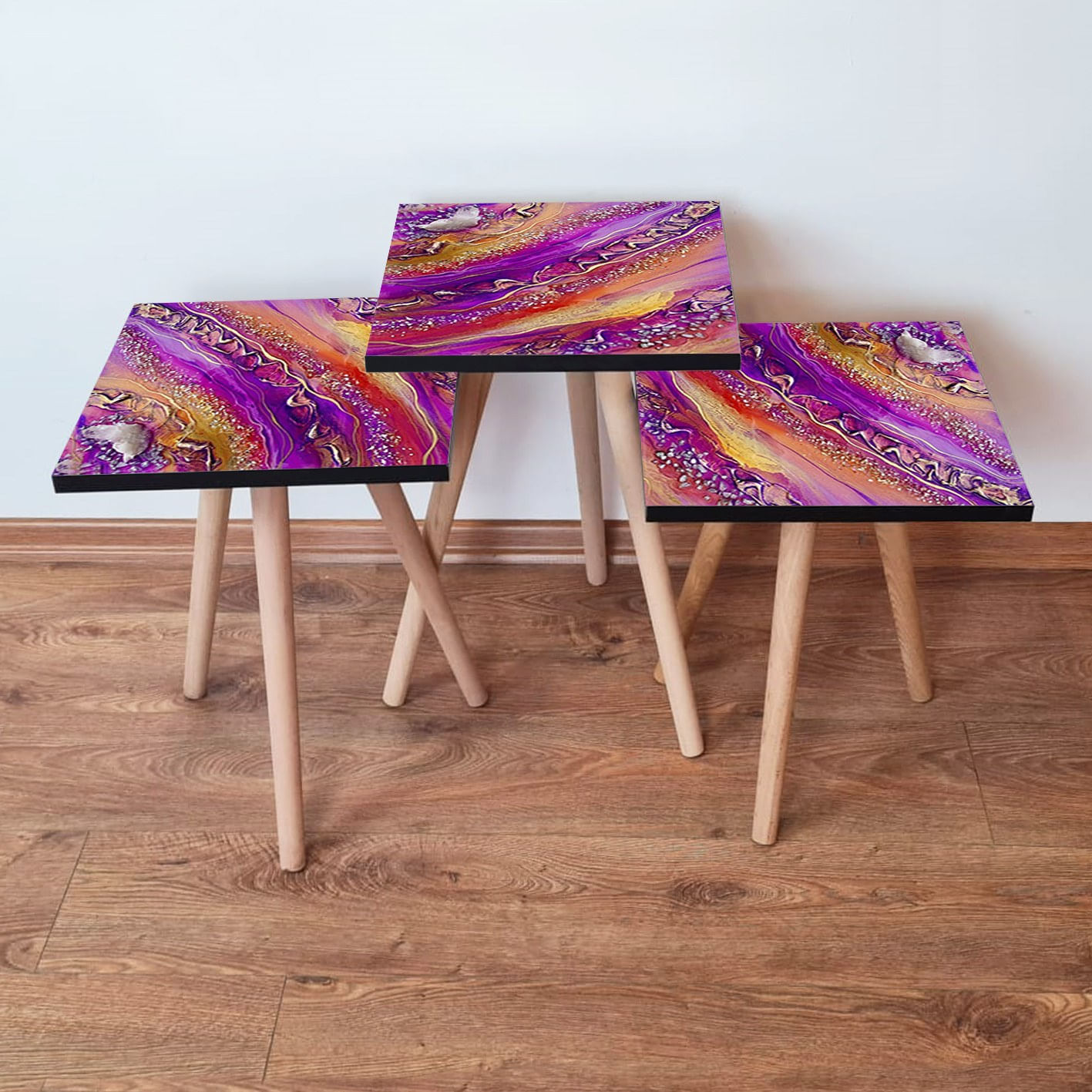 Set masute de cafea, Hanah Home, mdf, multicolor, 3 piese, 481LNA2722