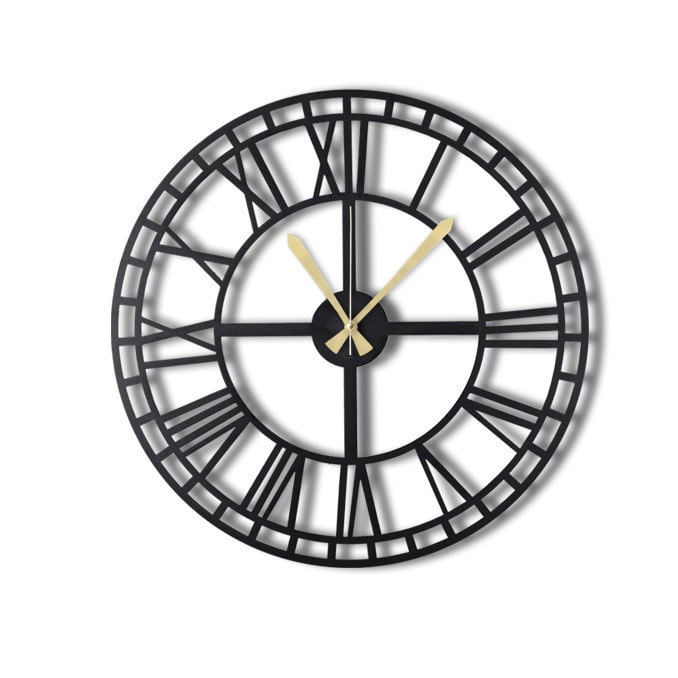 Ceas de perete decorativ, Wallxpert, metal, negru, 70x70 cm, 805BSG1105