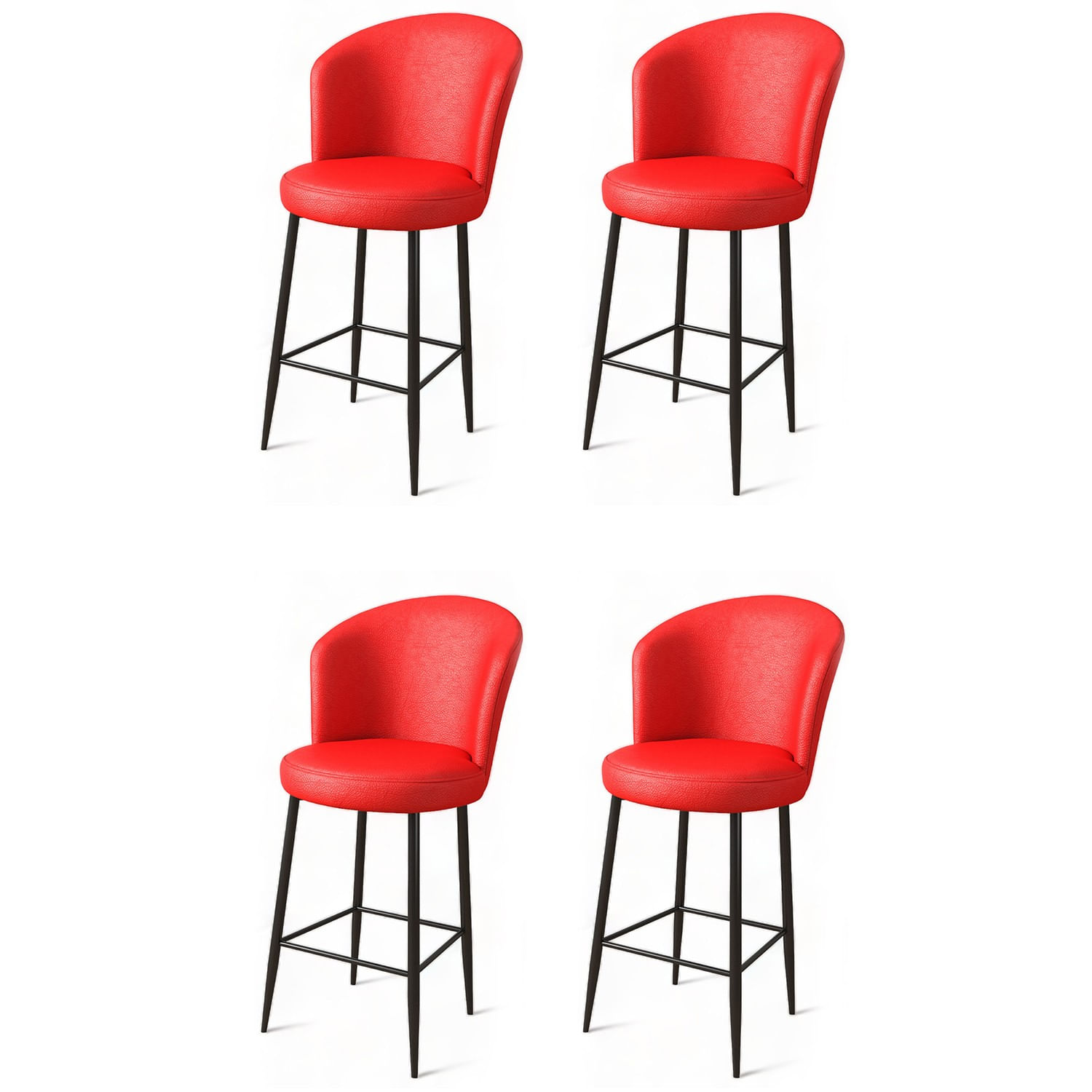 Set scaune de bar, Hanah Home, metal, piele ecologica, rosu negru, 46x40x107 cm, 4 bucati — imaginea 2