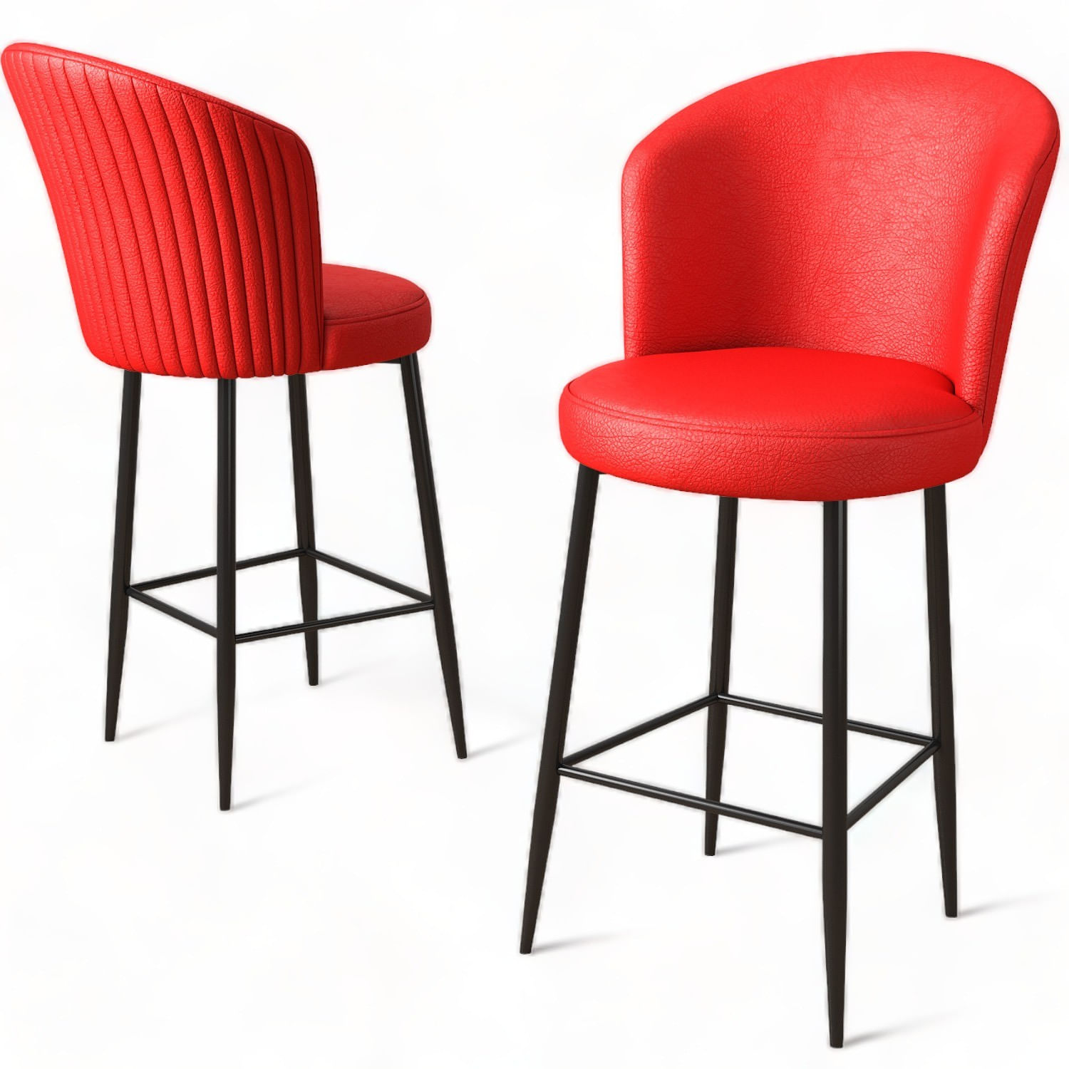 Set scaune de bar, Hanah Home, metal, piele ecologica, rosu negru, 46x40x107 cm, 4 bucati — imaginea 4