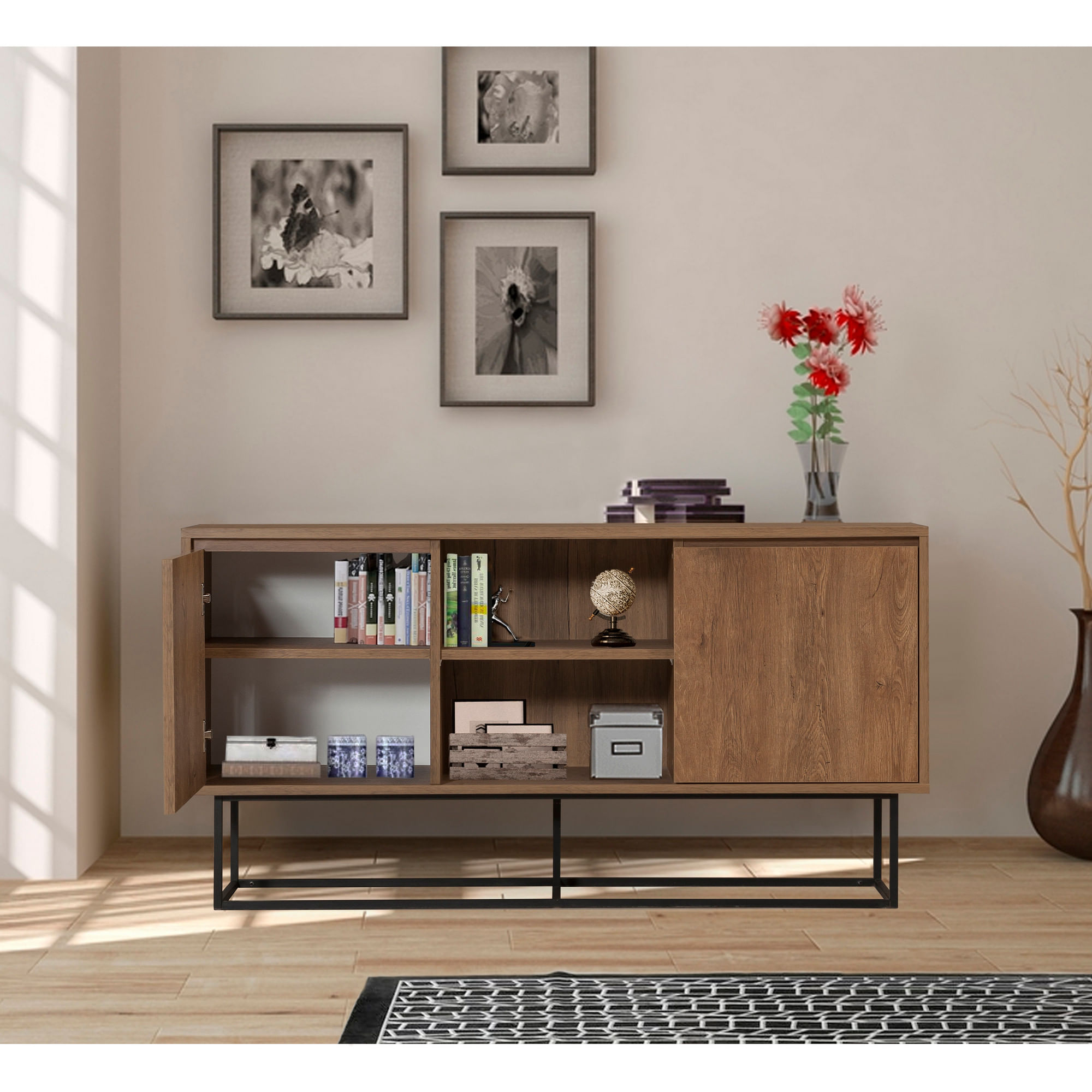 Consola, Hanah Home, pal melaminat, nuc si negru, 140x36x72 cm — imaginea 6