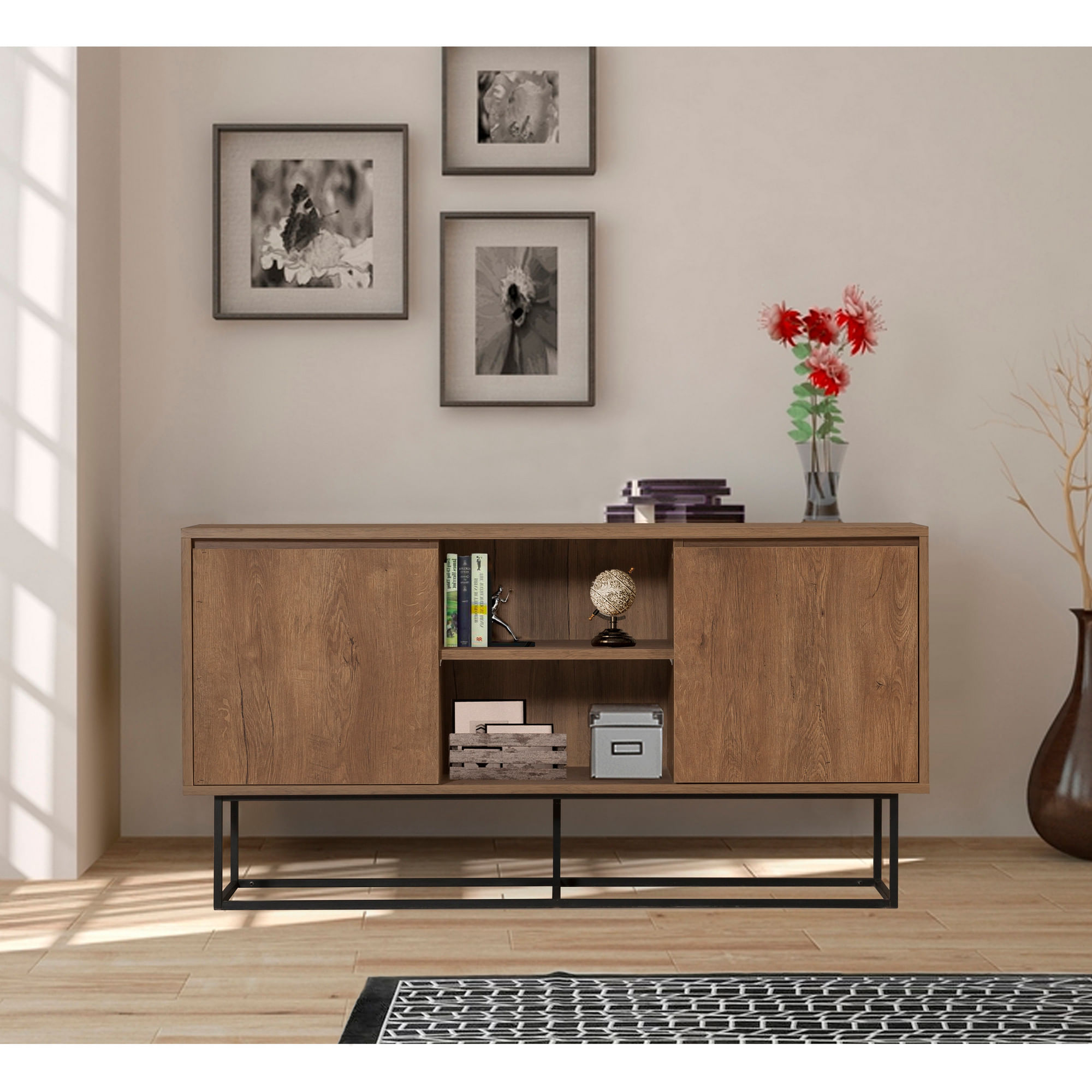 Consola, Hanah Home, pal melaminat, nuc si negru, 140x36x72 cm — imaginea 7