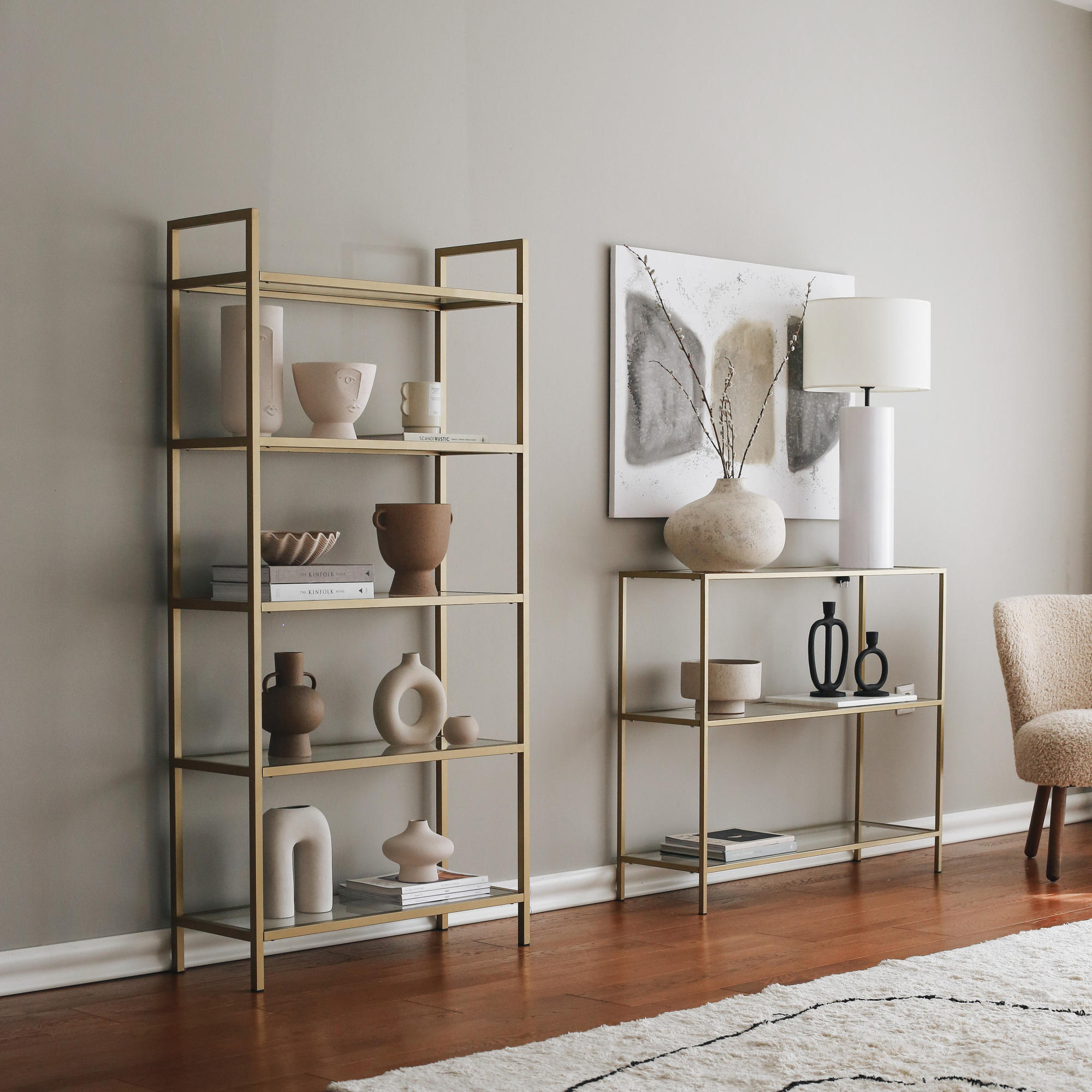 Consola, Hanah Home, sticla calita si metal, auriu, 100x30x85 cm — imaginea 3