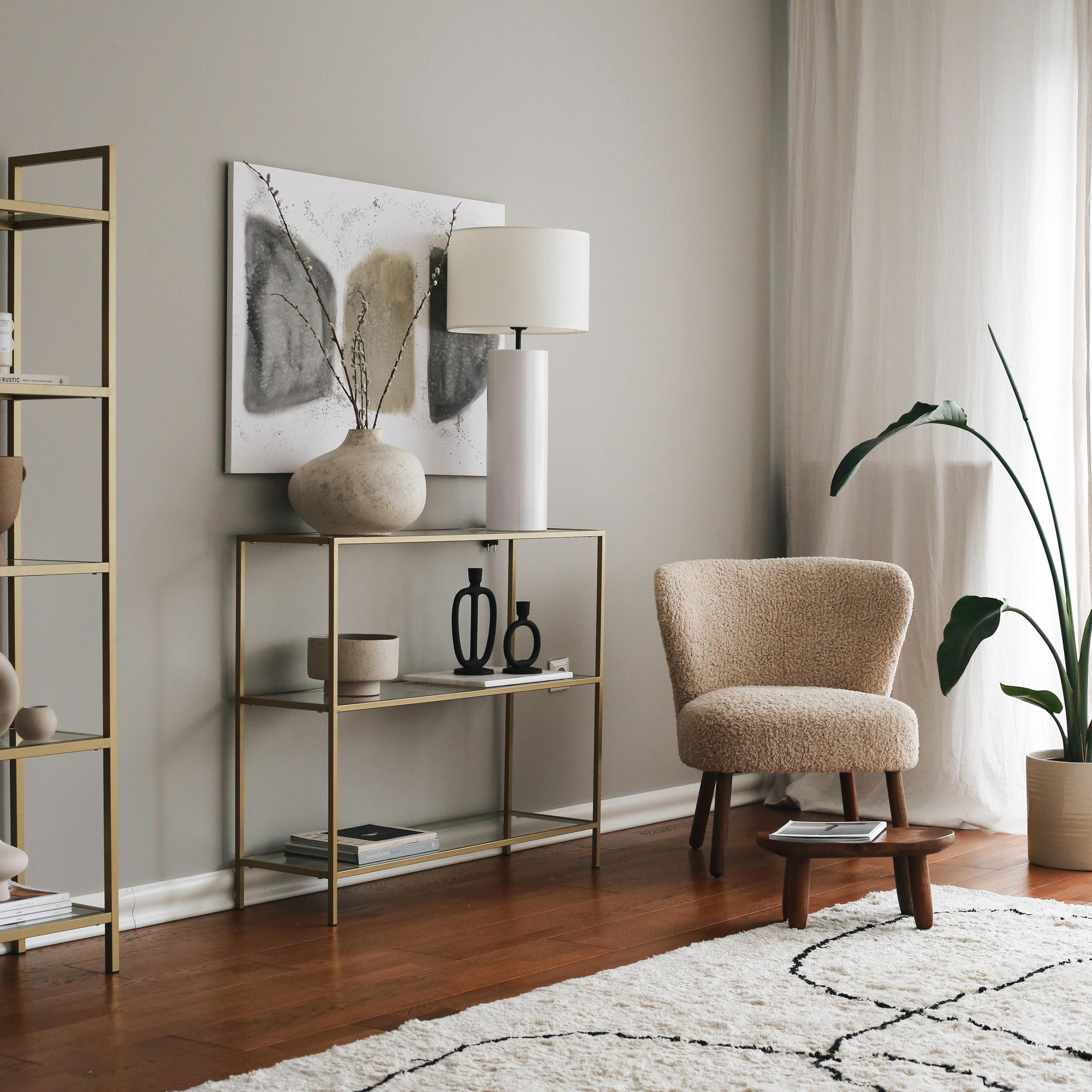 Consola, Hanah Home, sticla calita si metal, auriu, 100x30x85 cm — imaginea 5