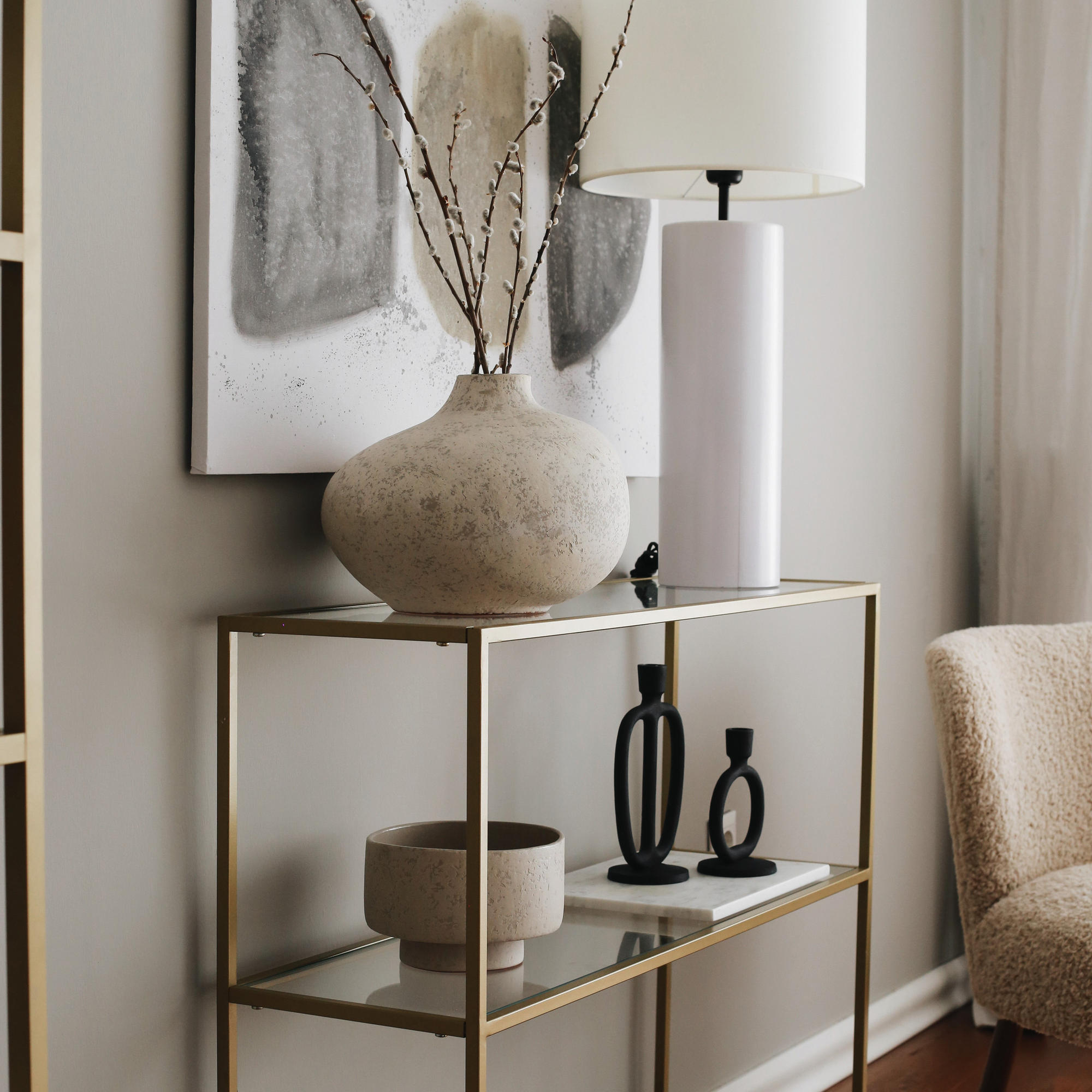 Consola, Hanah Home, sticla calita si metal, auriu, 100x30x85 cm — imaginea 6