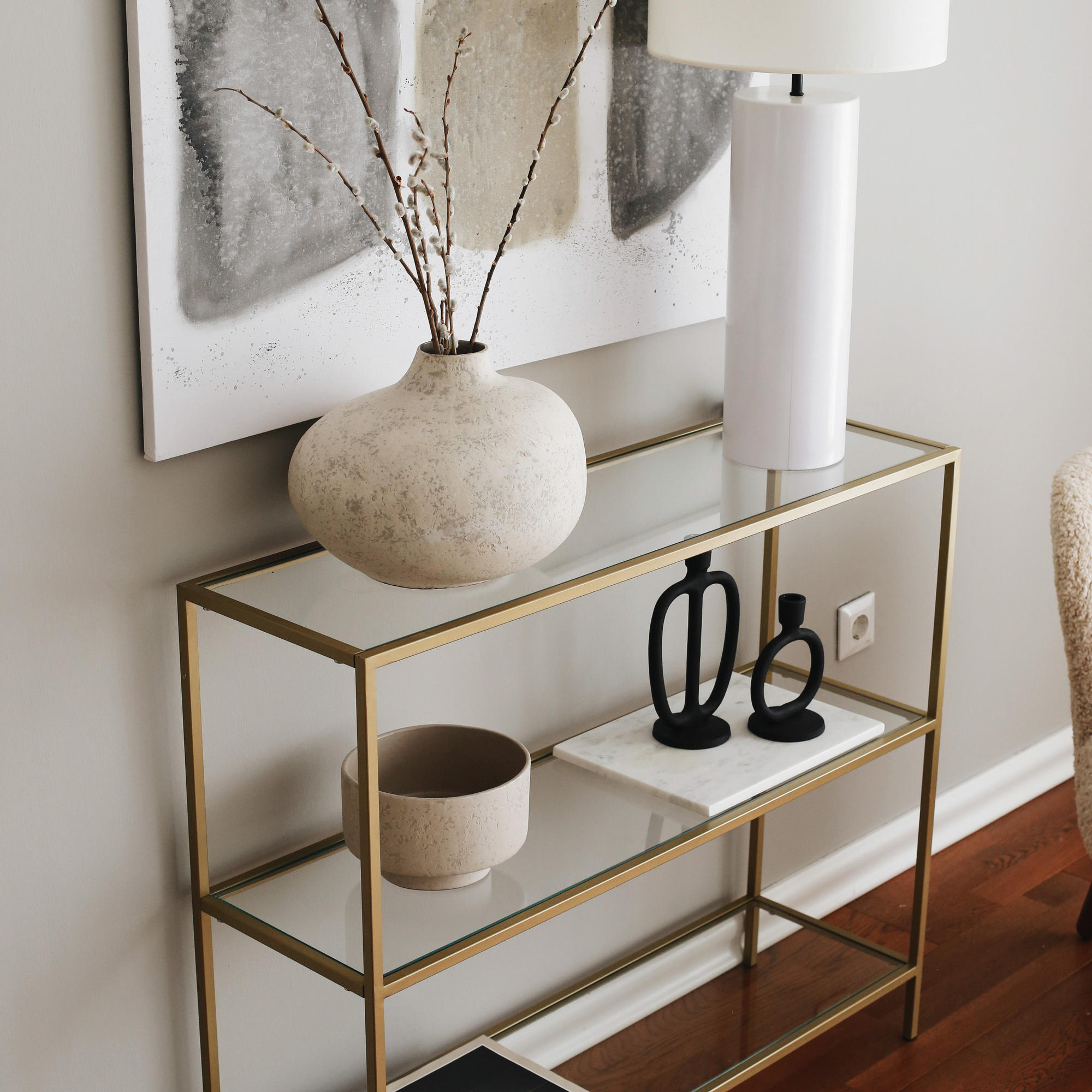 Consola, Hanah Home, sticla calita si metal, auriu, 100x30x85 cm — imaginea 8