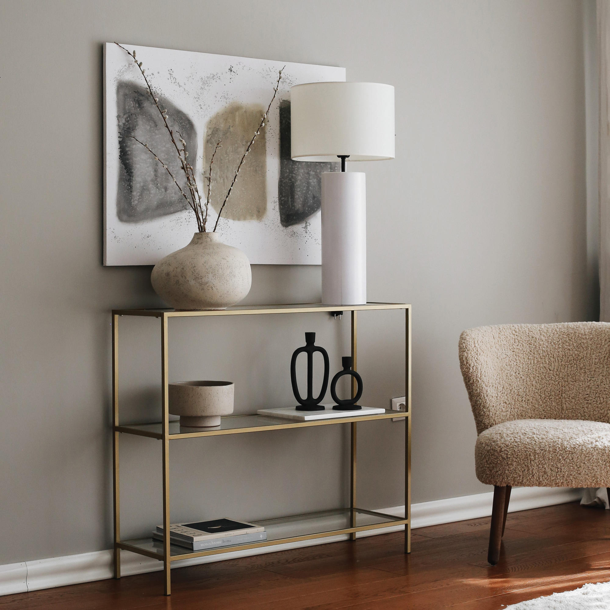 Consola, Hanah Home, sticla calita si metal, auriu, 100x30x85 cm — imaginea 10