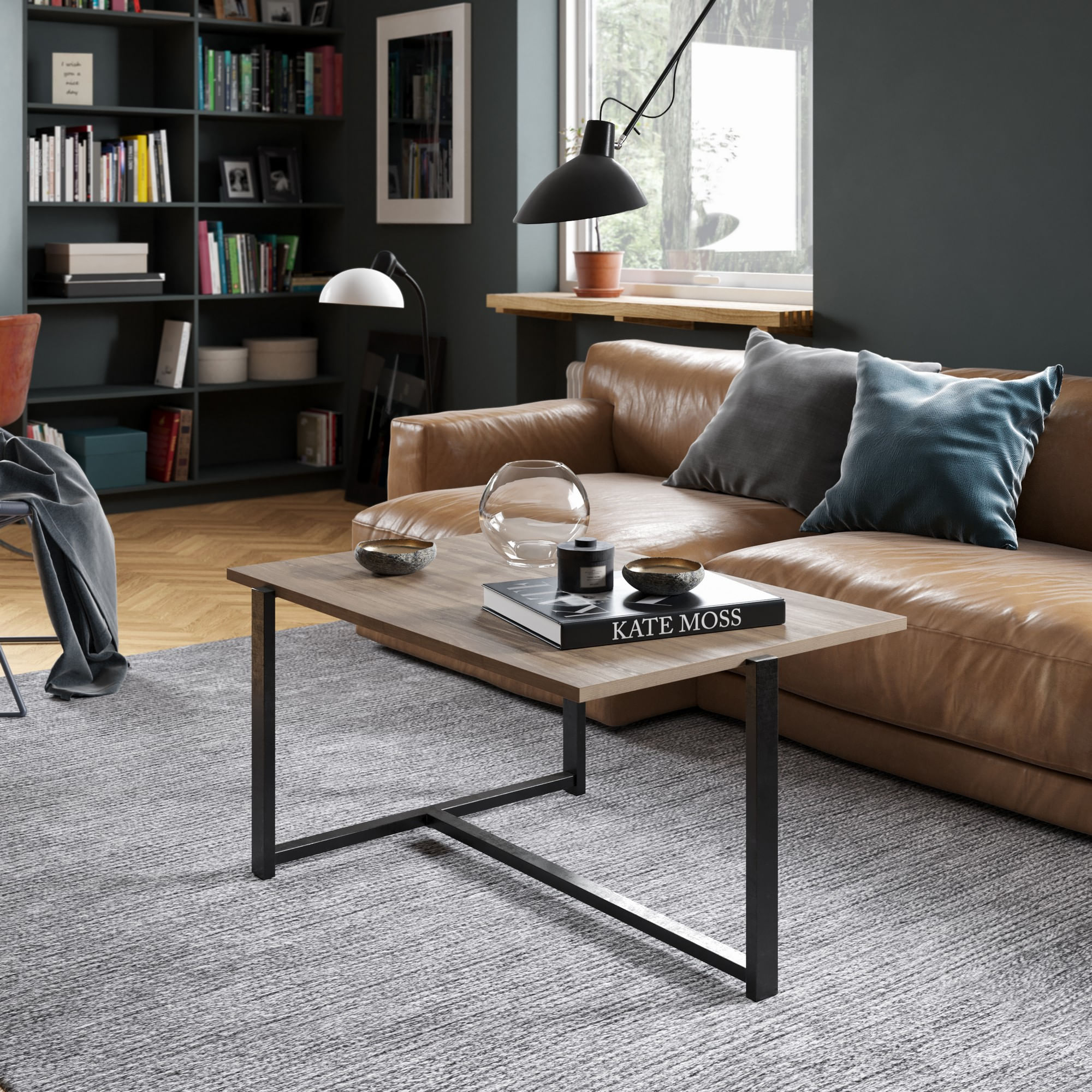 Masuta de cafea, Hanah Home, pal melaminat, nuc si negru, 92x64x45 cm — imaginea 2