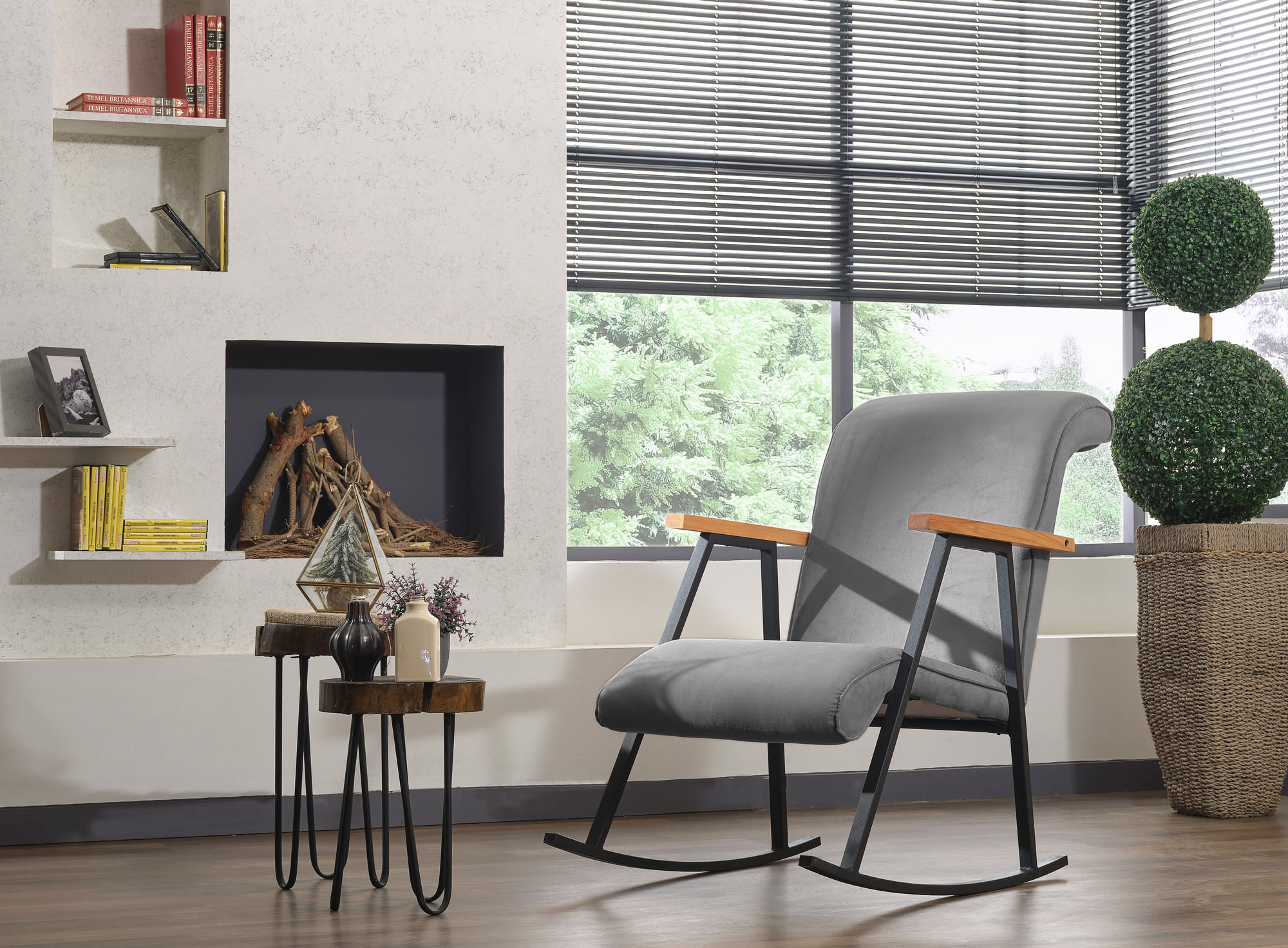 Fotoliu balansoar, Hanah Home, metal, gri, 65x55x44 cm — imaginea 4