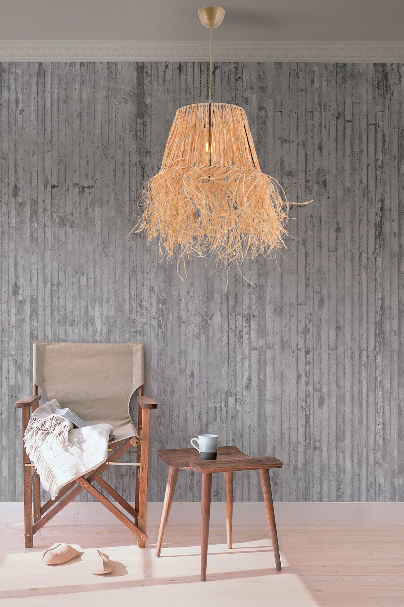 Candelabru, Opviq, metal, rafie, natural, 30x20x70 cm