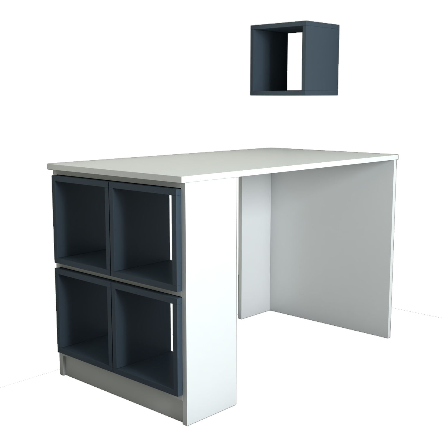 Birou de studiu, Hanah Home, pal melaminat, alb si albastru, 120x65x75 cm