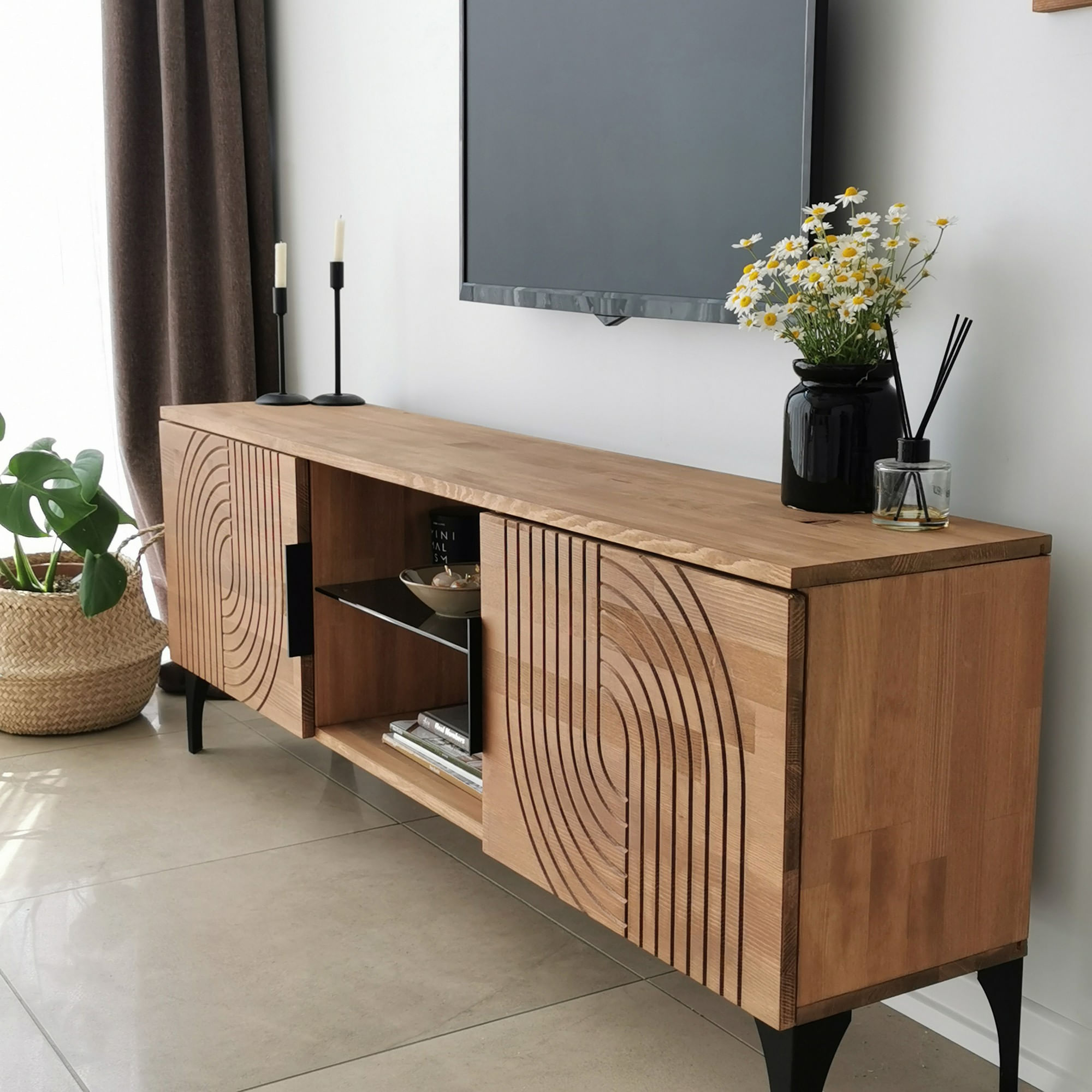 Comoda tv, Hanah Home, lemn masiv de pin, stejar, 150x40x30 cm, 552NOS1525 — imaginea 9