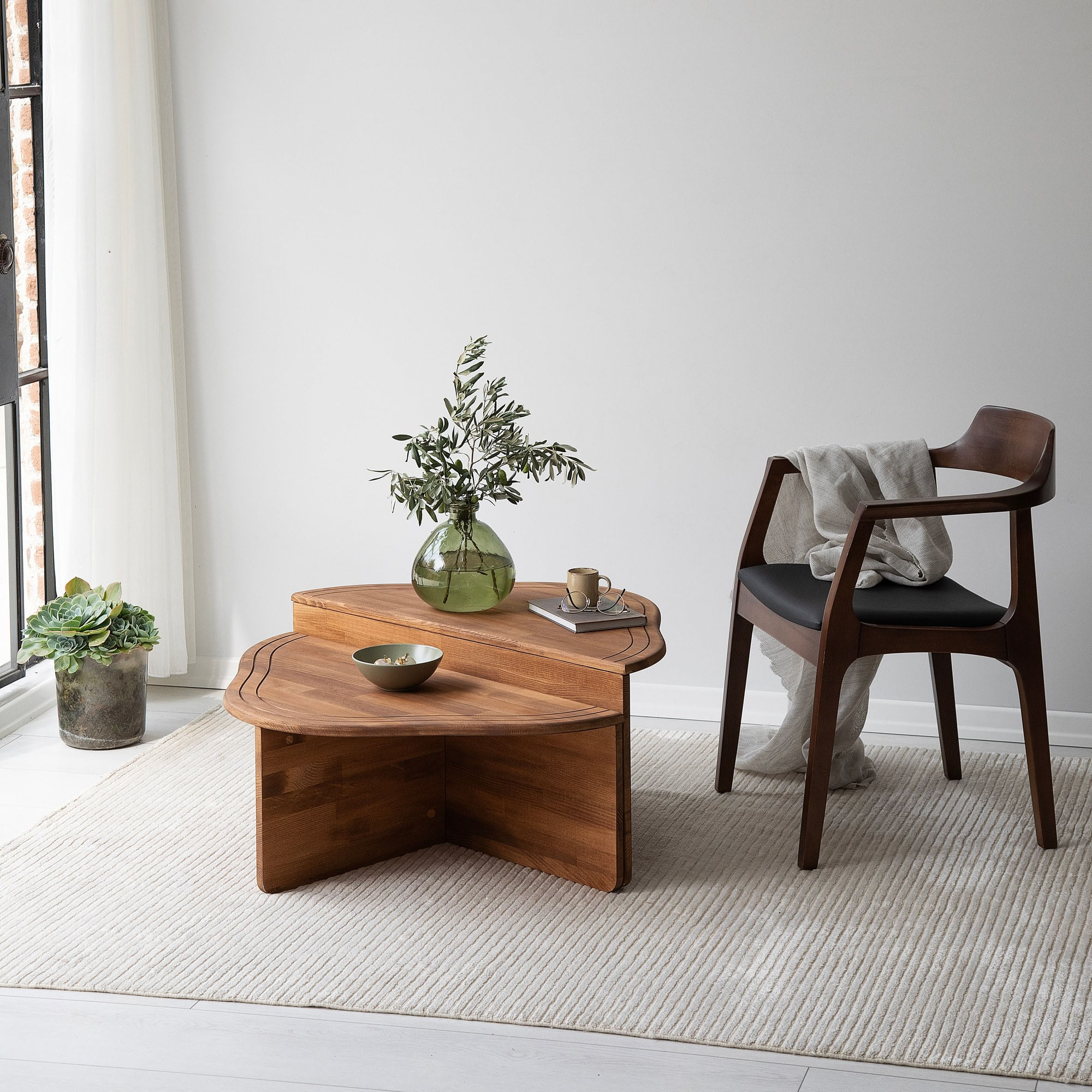 Masuta de cafea, Hanah Home, lemn masiv, castan, 90x45x40 cm — imaginea 5