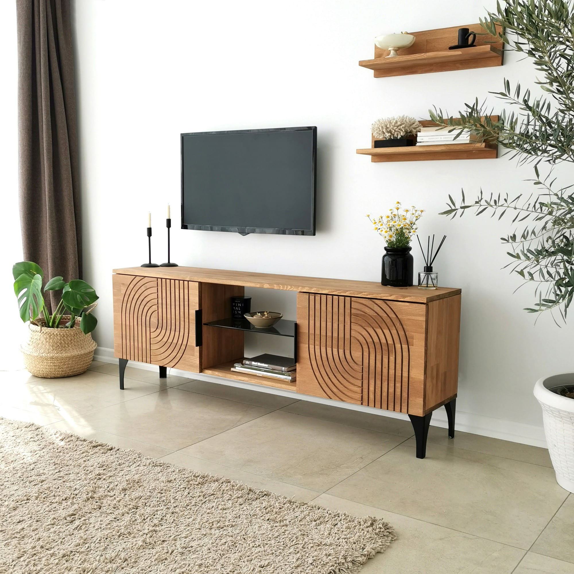Comoda tv, Hanah Home, lemn masiv de pin, stejar, 150x40x30 cm, 552NOS1525 — imaginea 10